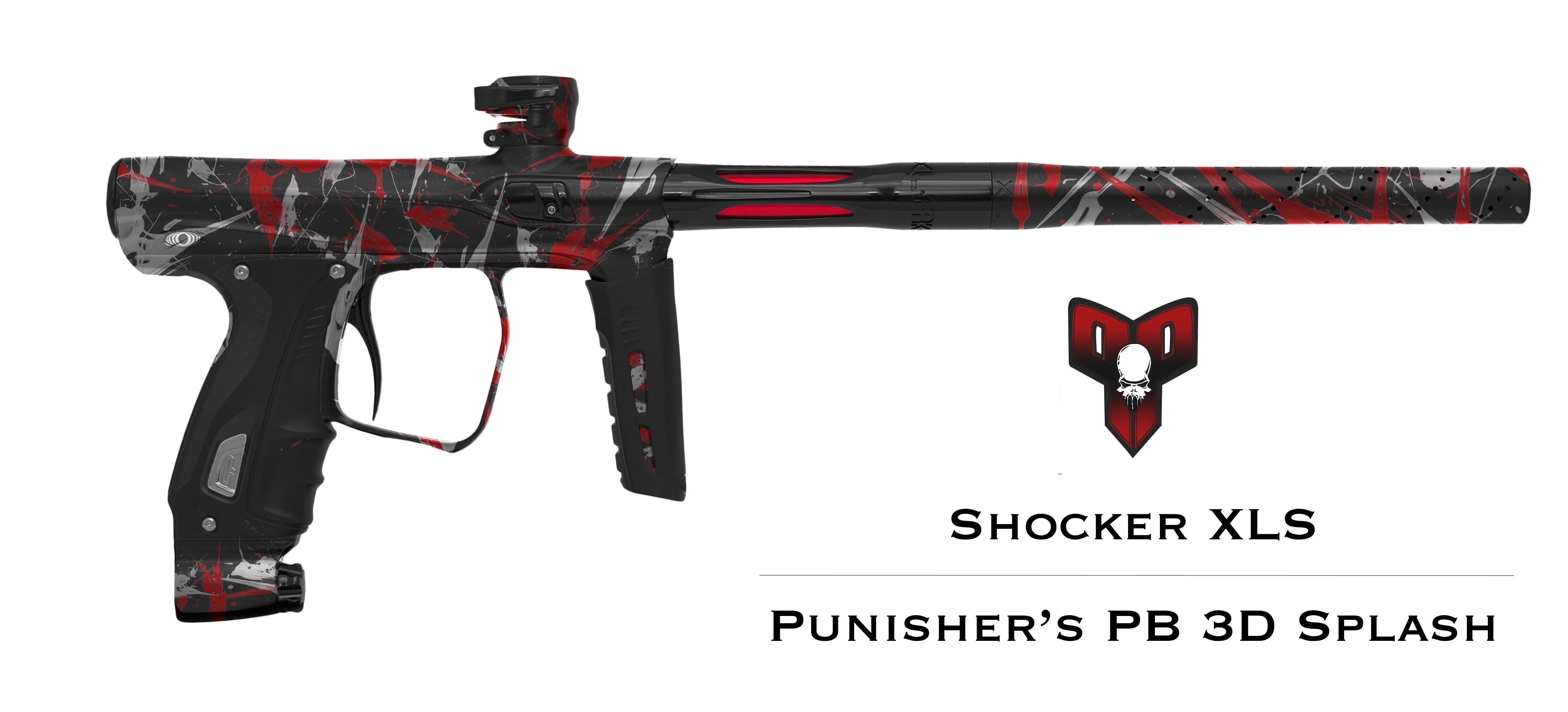 Shocker XLS Paintball Gun - Punishers Paintball Tri Color Splash - Black/Red/Silver - Image 6