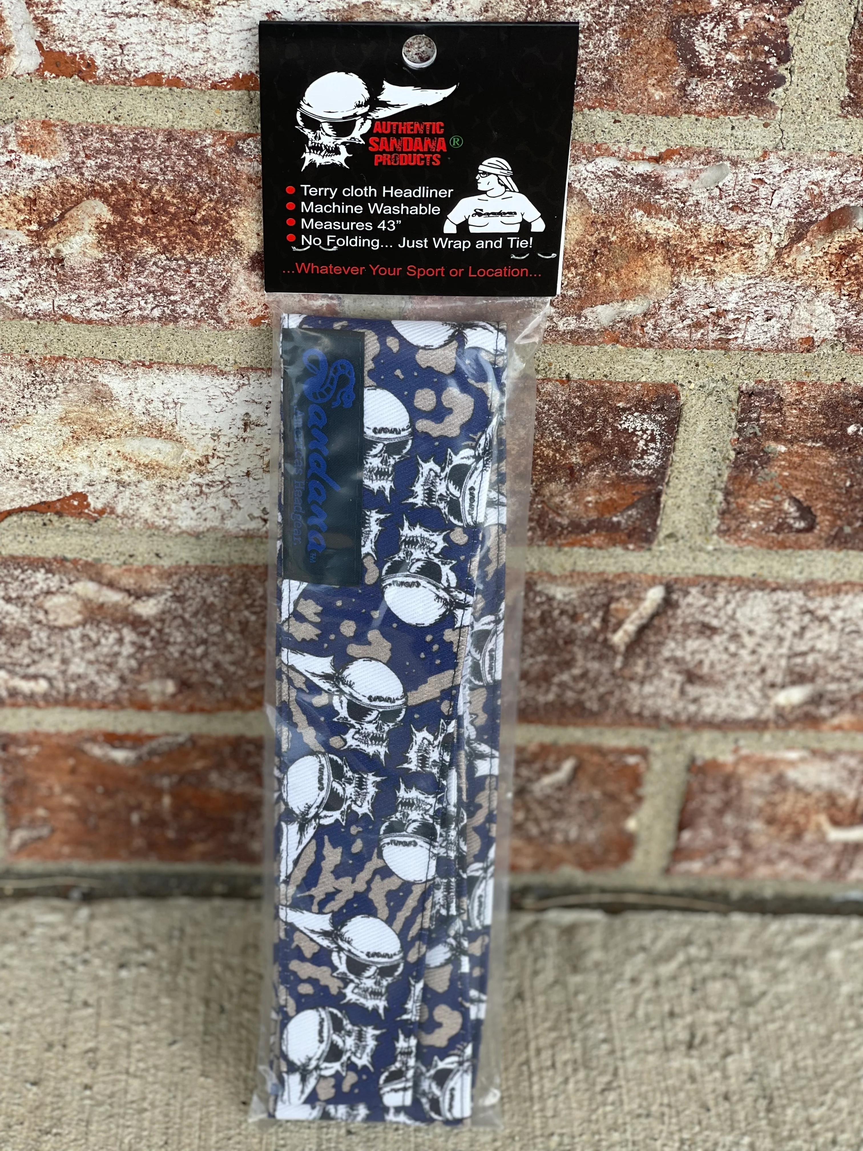 Sandana Flying Skulls Headband - Navy/Tan "Sentz" w/ Blue Tag - Image 2