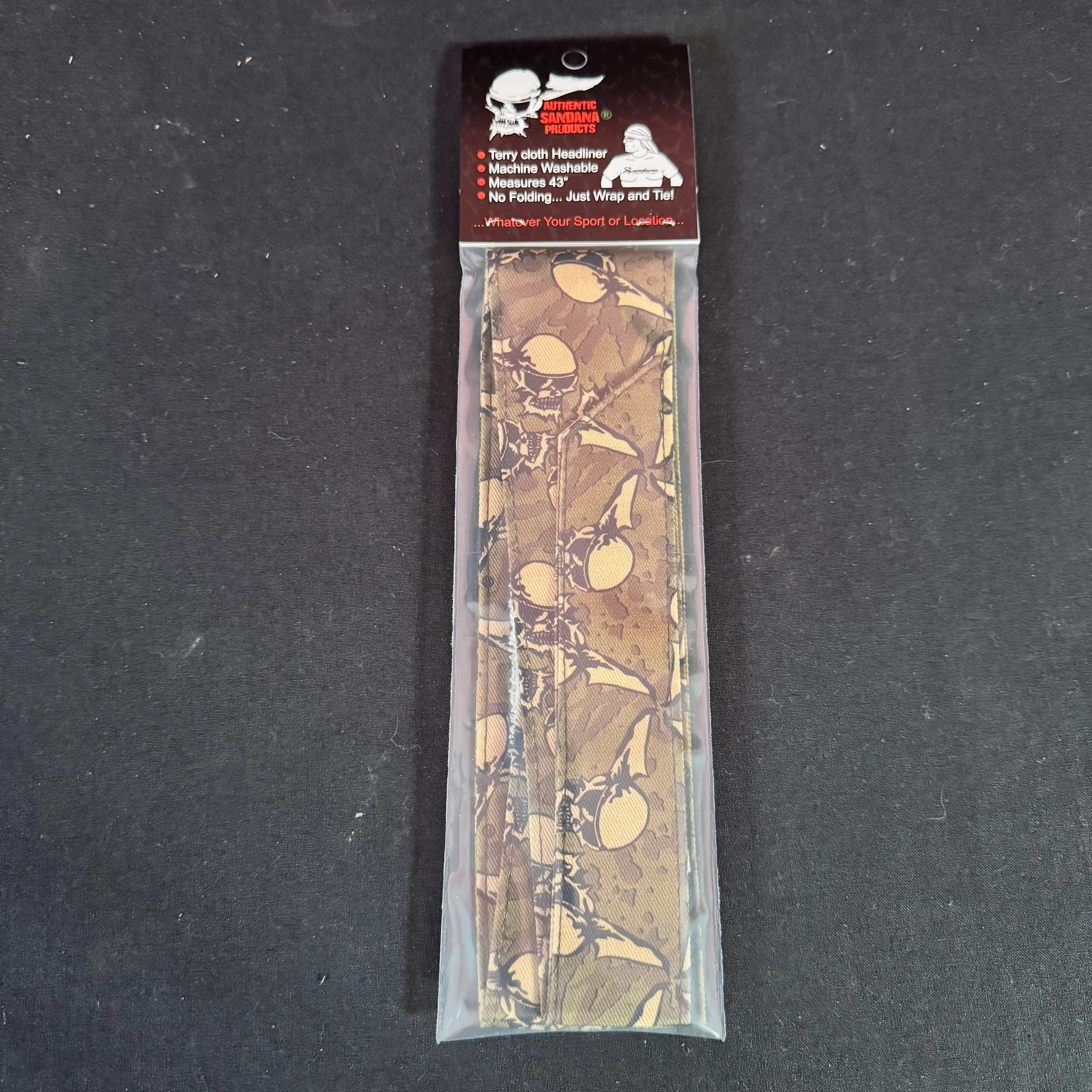 Sandana Headband Flying Skulls - Olive/Brown w/Tan Skulls - Image 3
