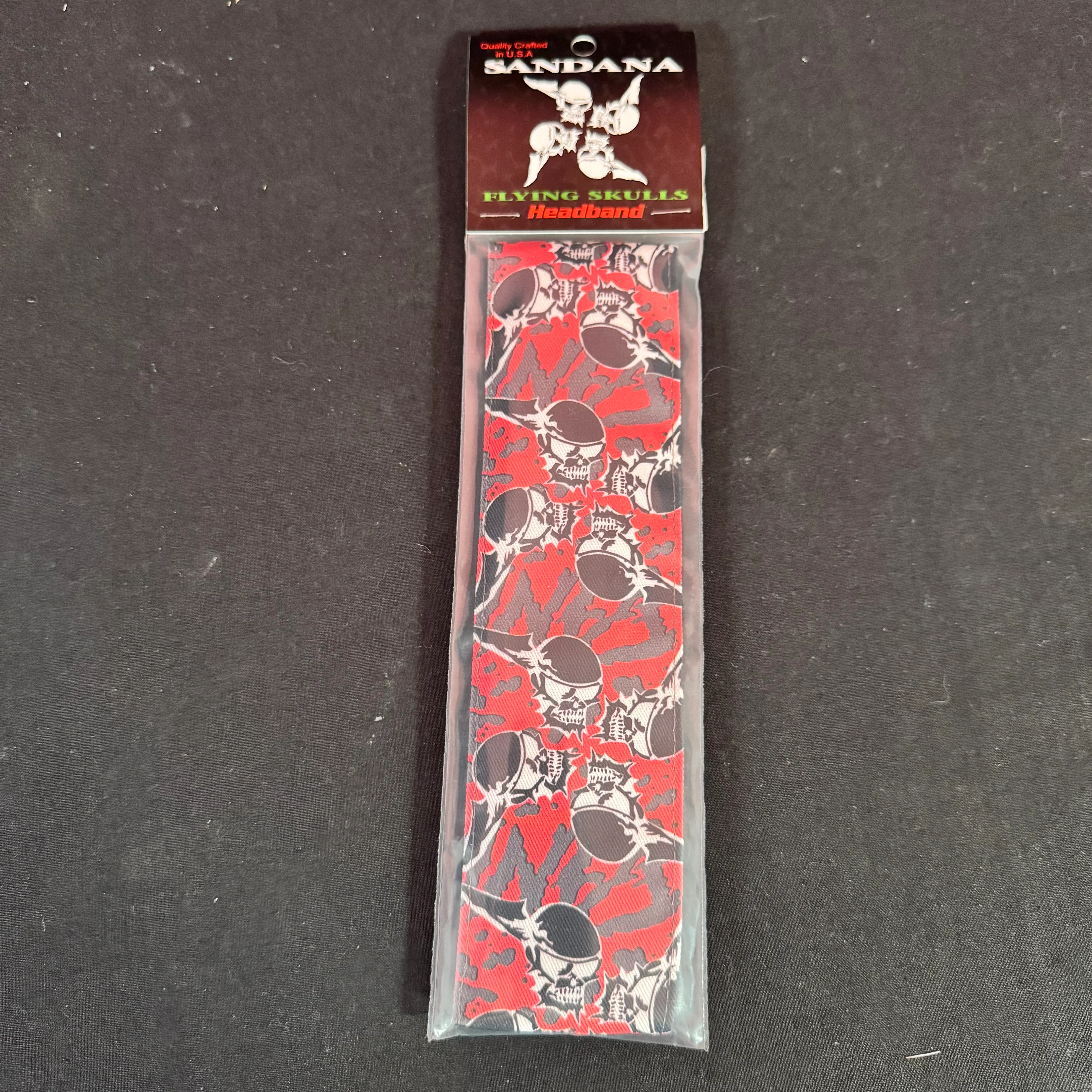 Sandana Headband Flying Skulls - Red/Grey w/Black Skulls