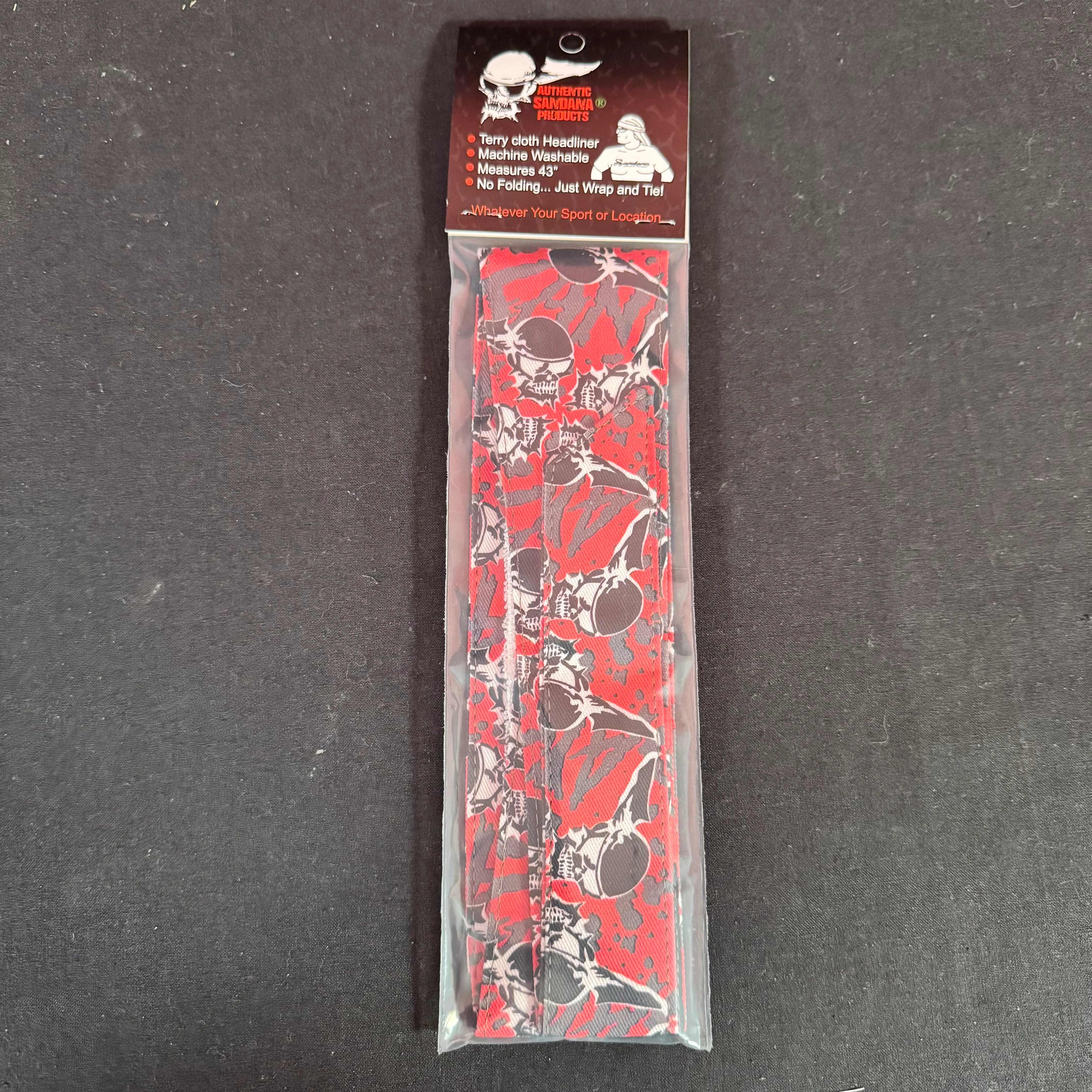 Sandana Headband Flying Skulls - Red/Grey w/Black Skulls - Image 3