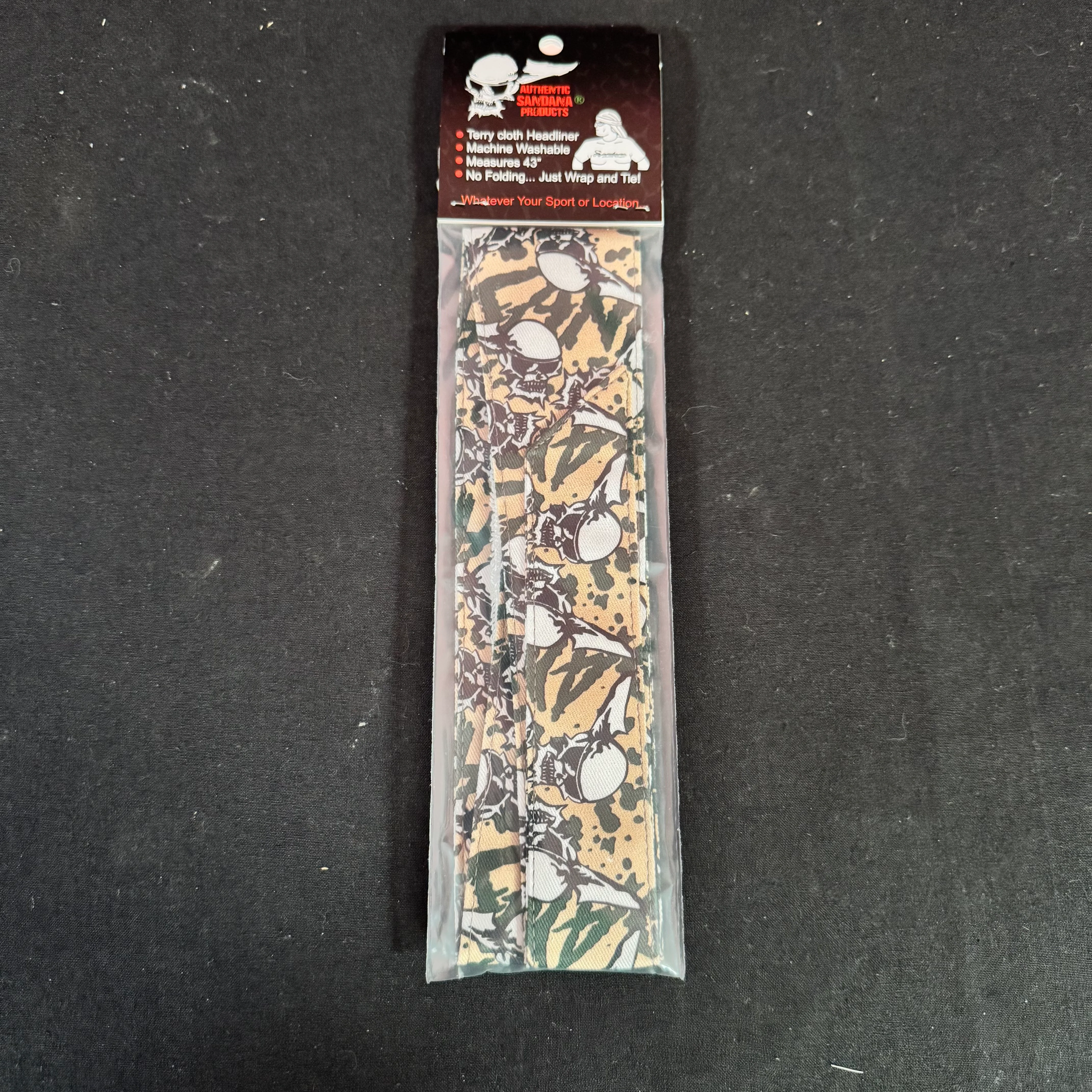 Sandana Headband Flying Skulls - Tan/Olive w/White Skulls - Image 3