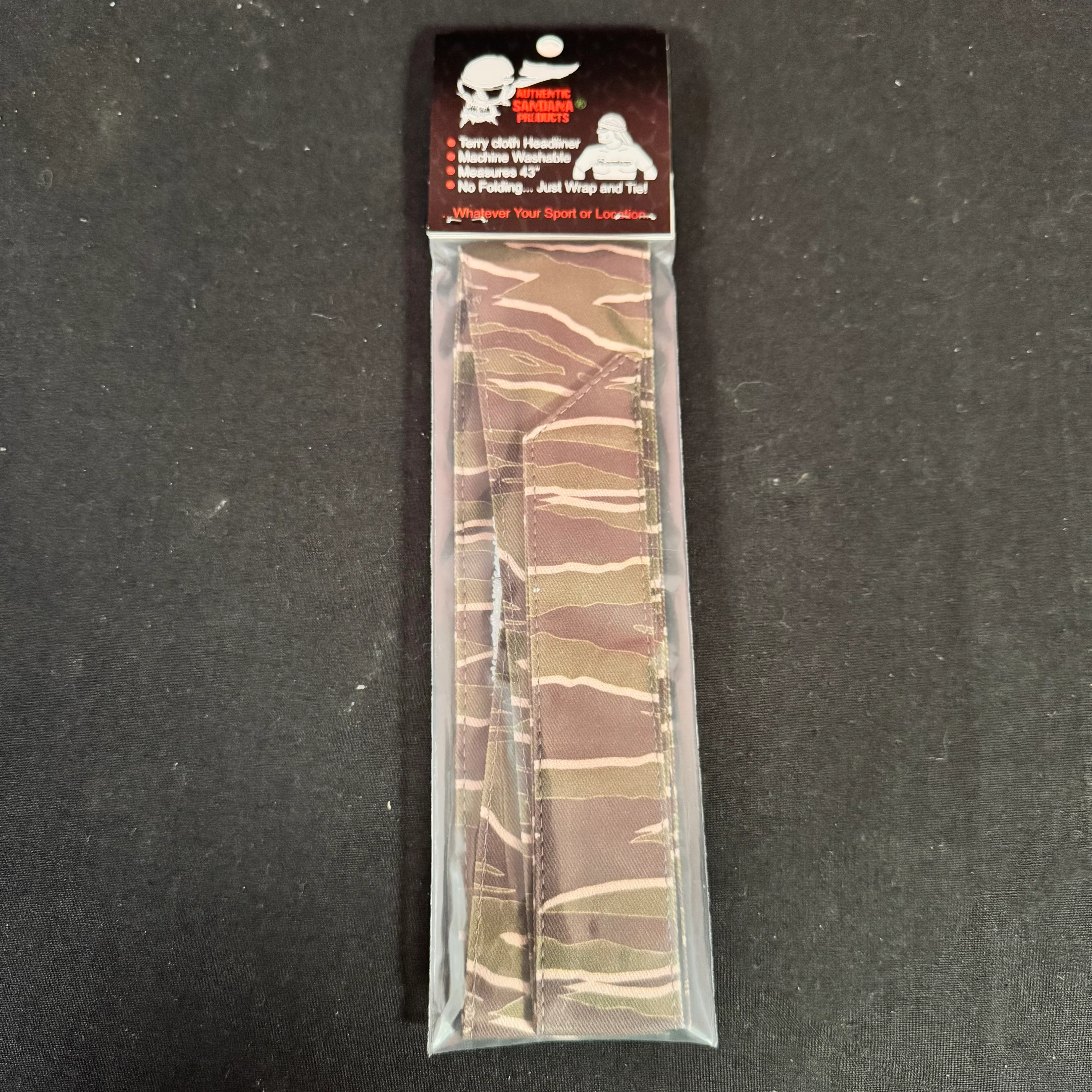 Sandana Headband Flying Skulls - "Tiger Stripe" - Olive/Brown *VERTICAL* - Image 3