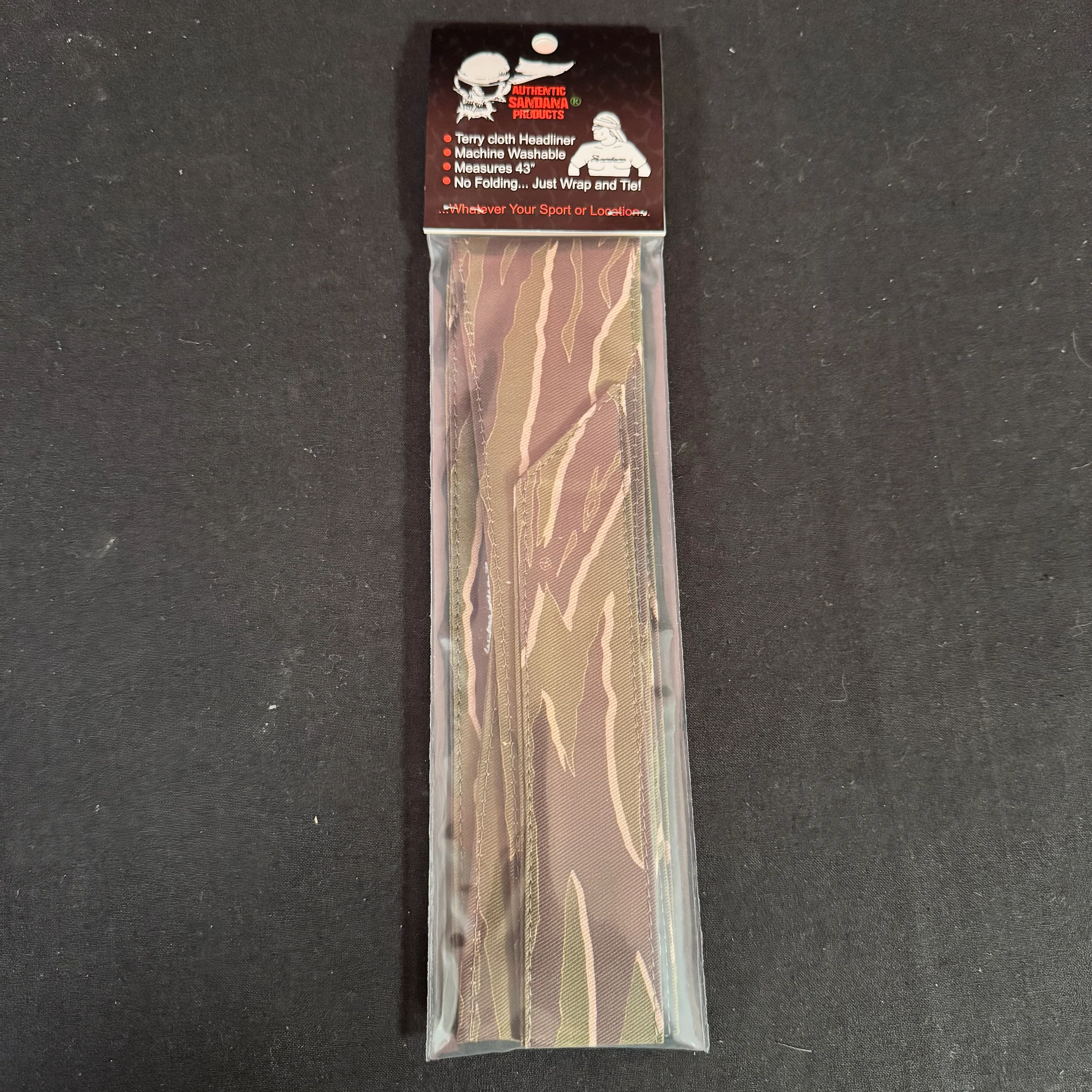 Sandana Headband Flying Skulls - "Tiger Stripe" - Olive/Brown *HORIZONTAL* - Image 3