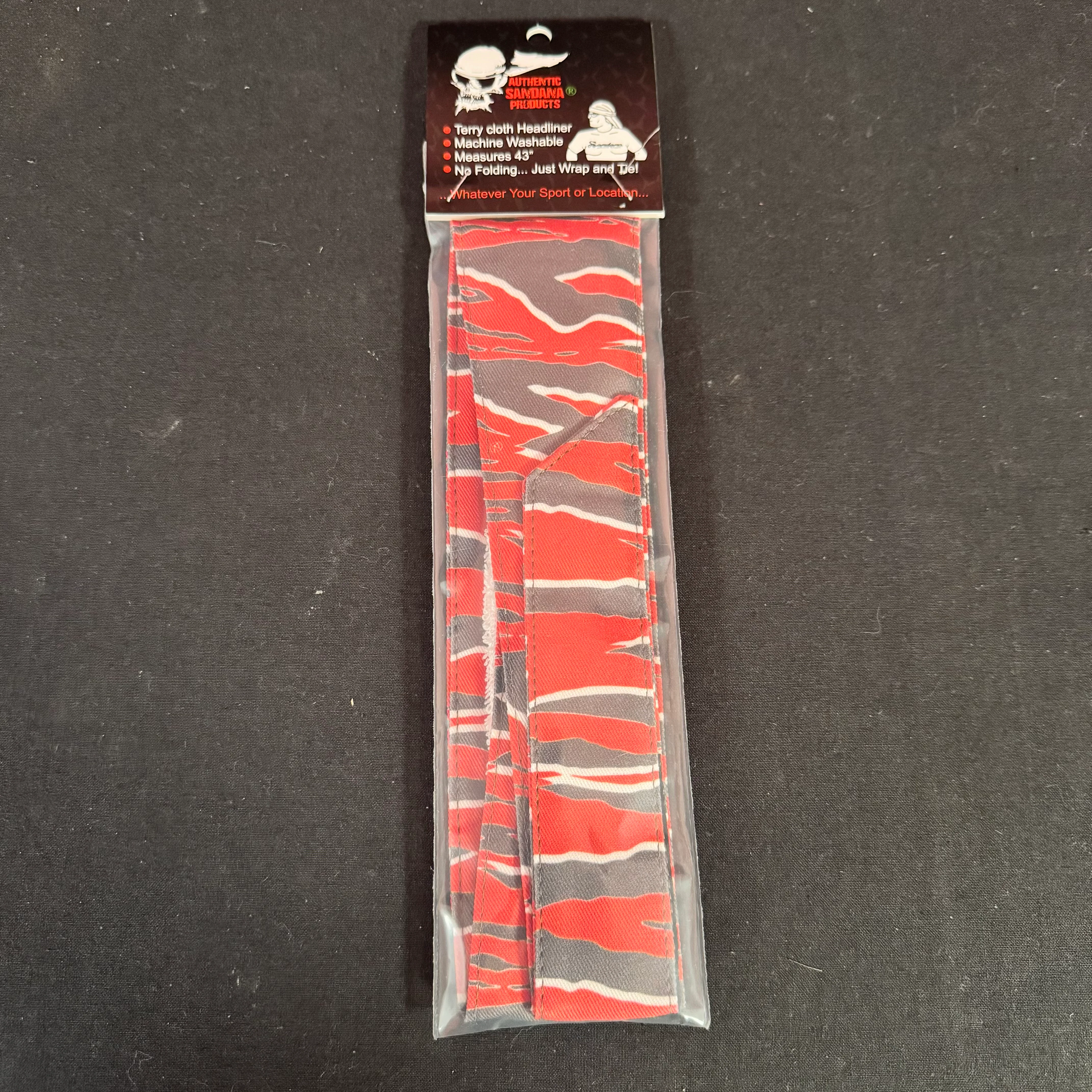 Sandana Headband Flying Skulls - "Tiger Stripe" - Red/Gray *VERTICAL* - Image 3