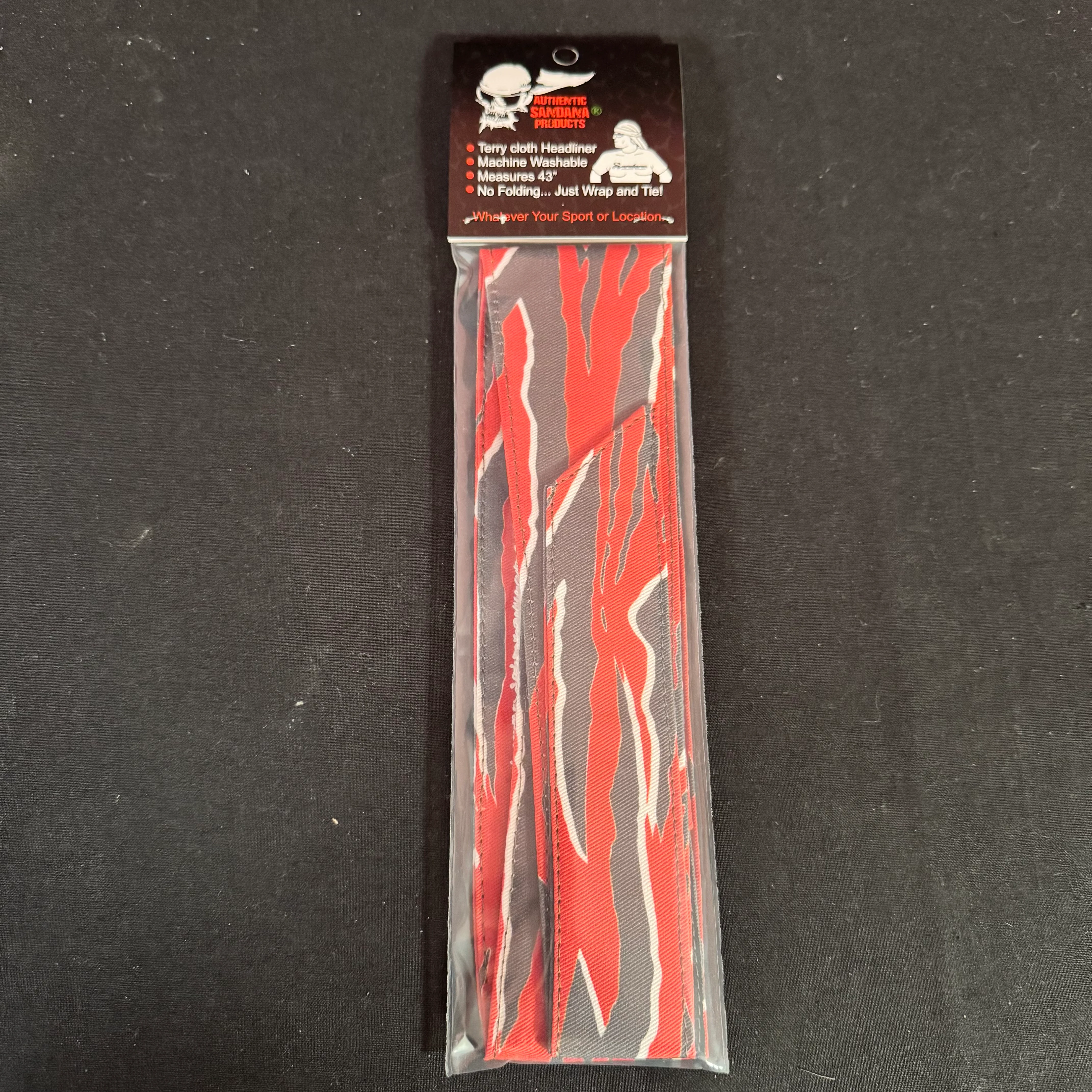 Sandana Headband Flying Skulls - "Tiger Stripe" - Red/Gray *HORIZONTAL* - Image 3