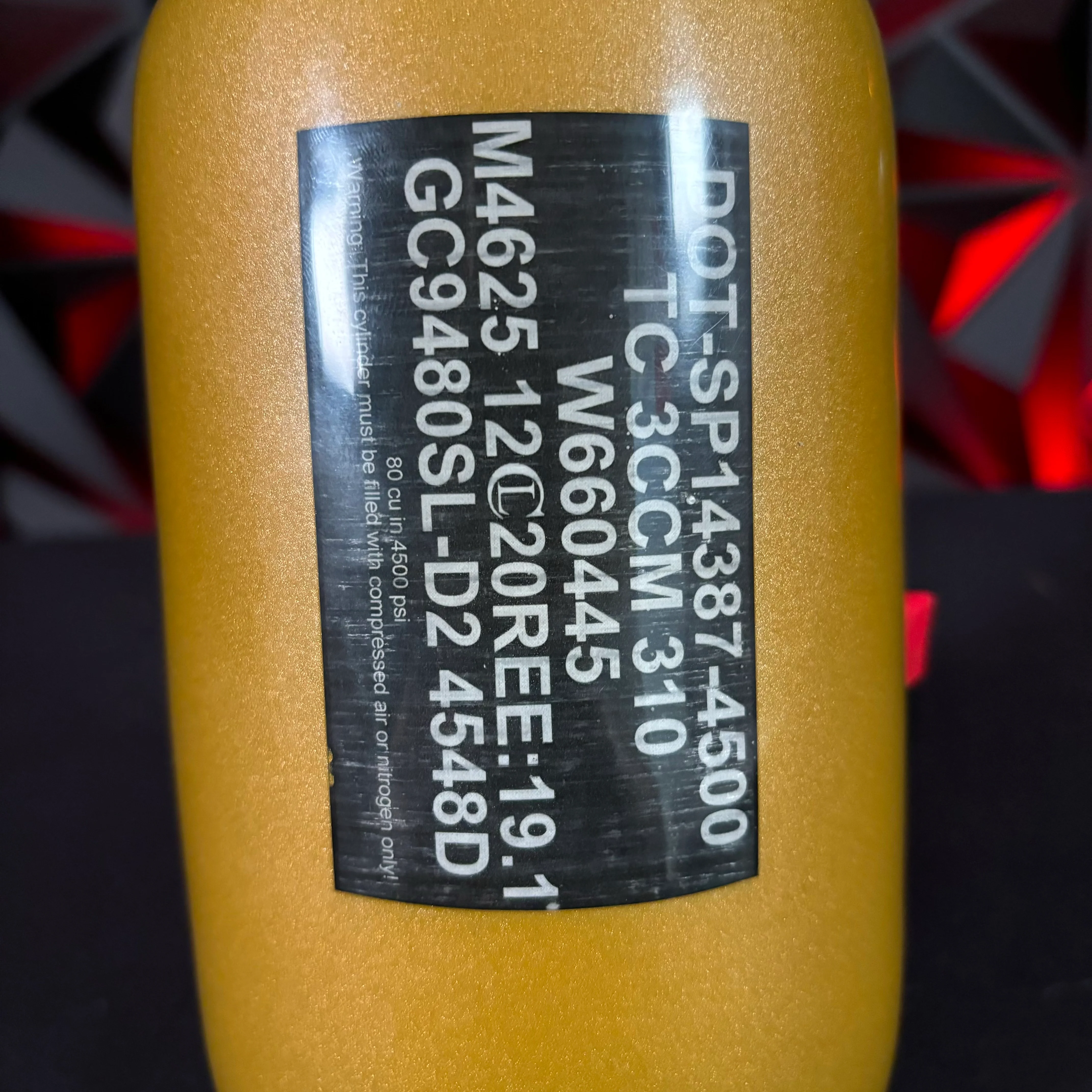Used 80/4500 Paintball Tank - Diamond Series - Gold *BOTTLE ONLY* - Image 3