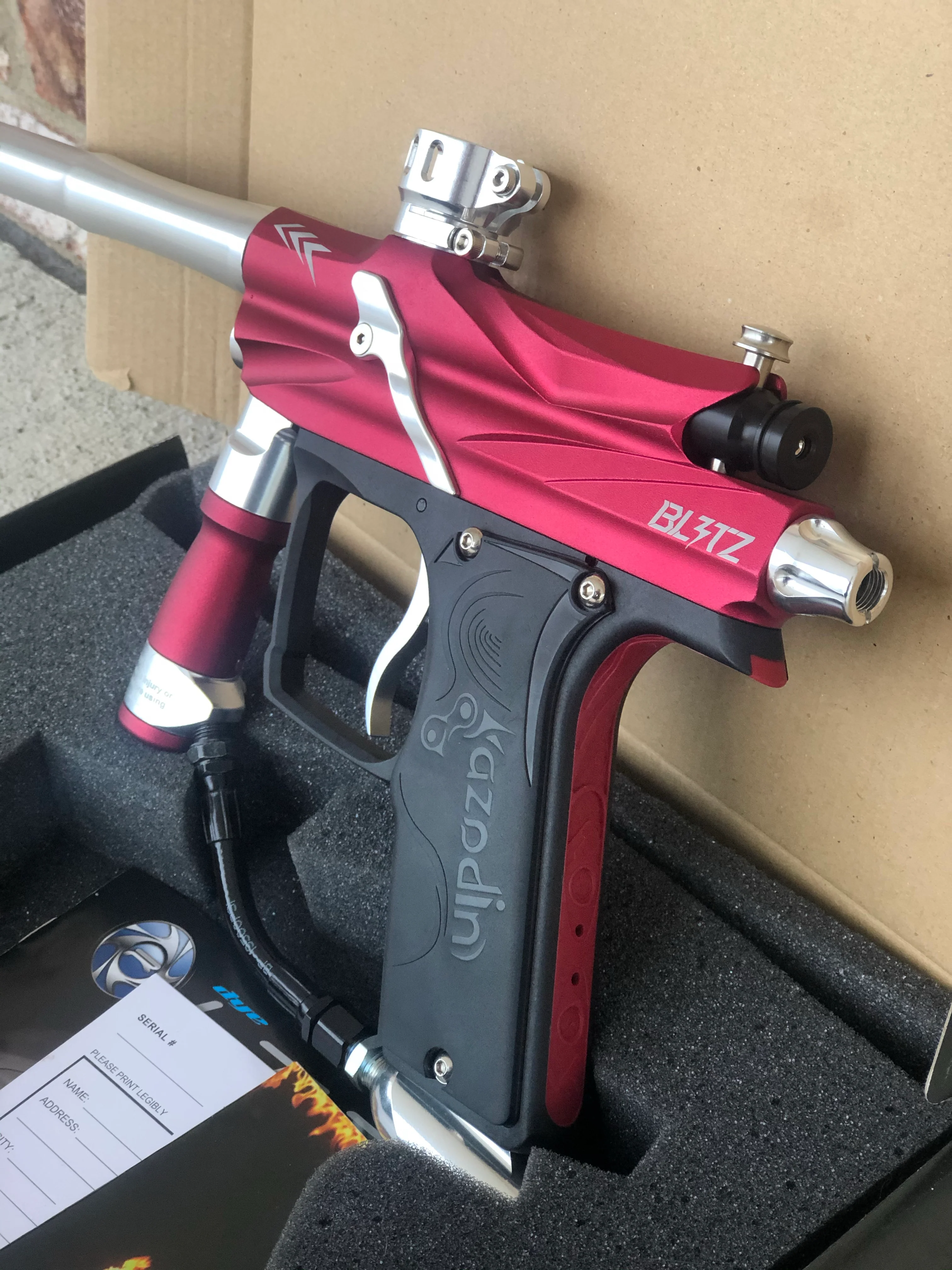 Used Azodin Blitz 3 Paintball Gun - Polished Red/Silver - Image 2
