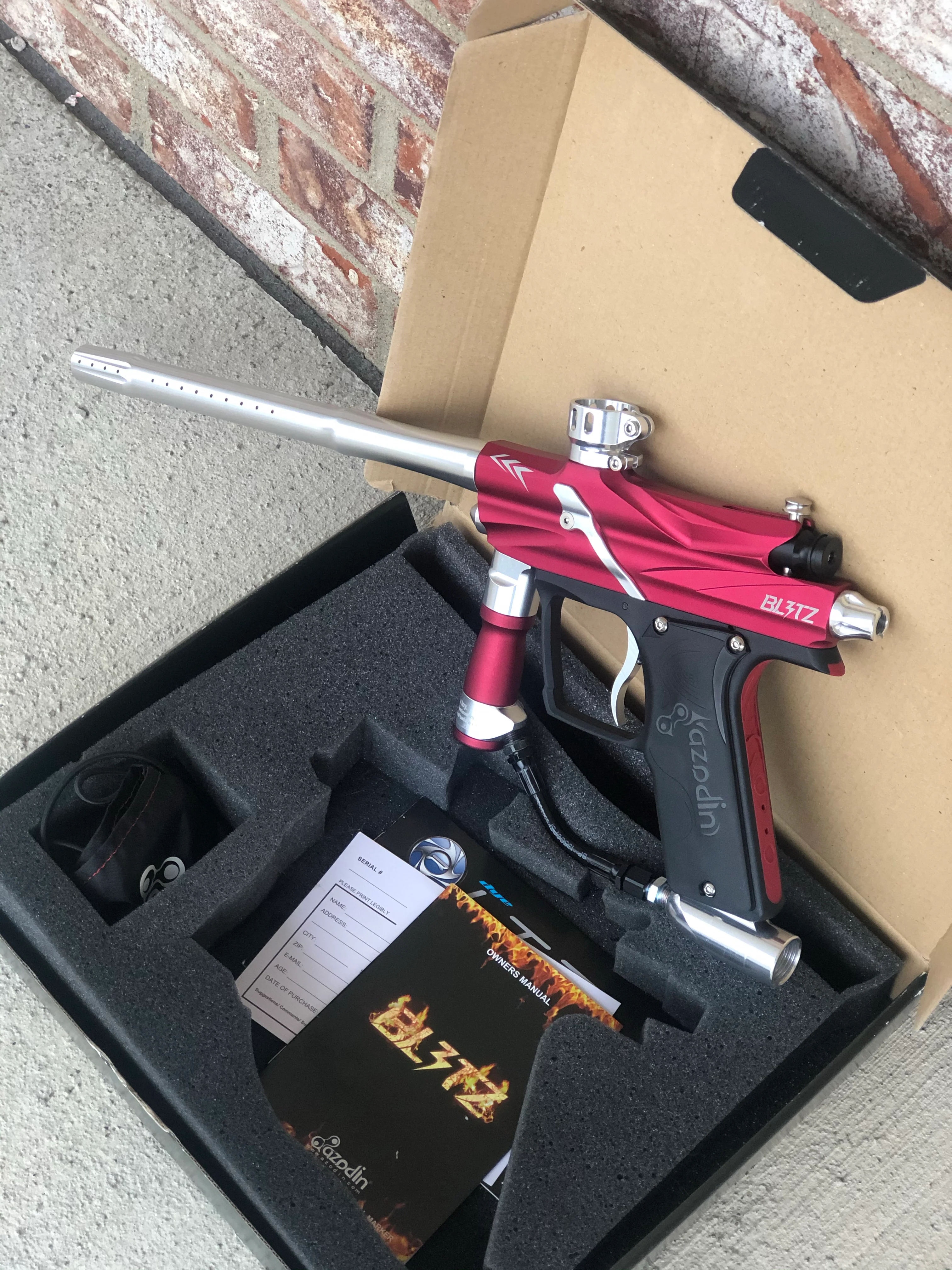 Used Azodin Blitz 3 Paintball Gun - Polished Red/Silver - Image 6