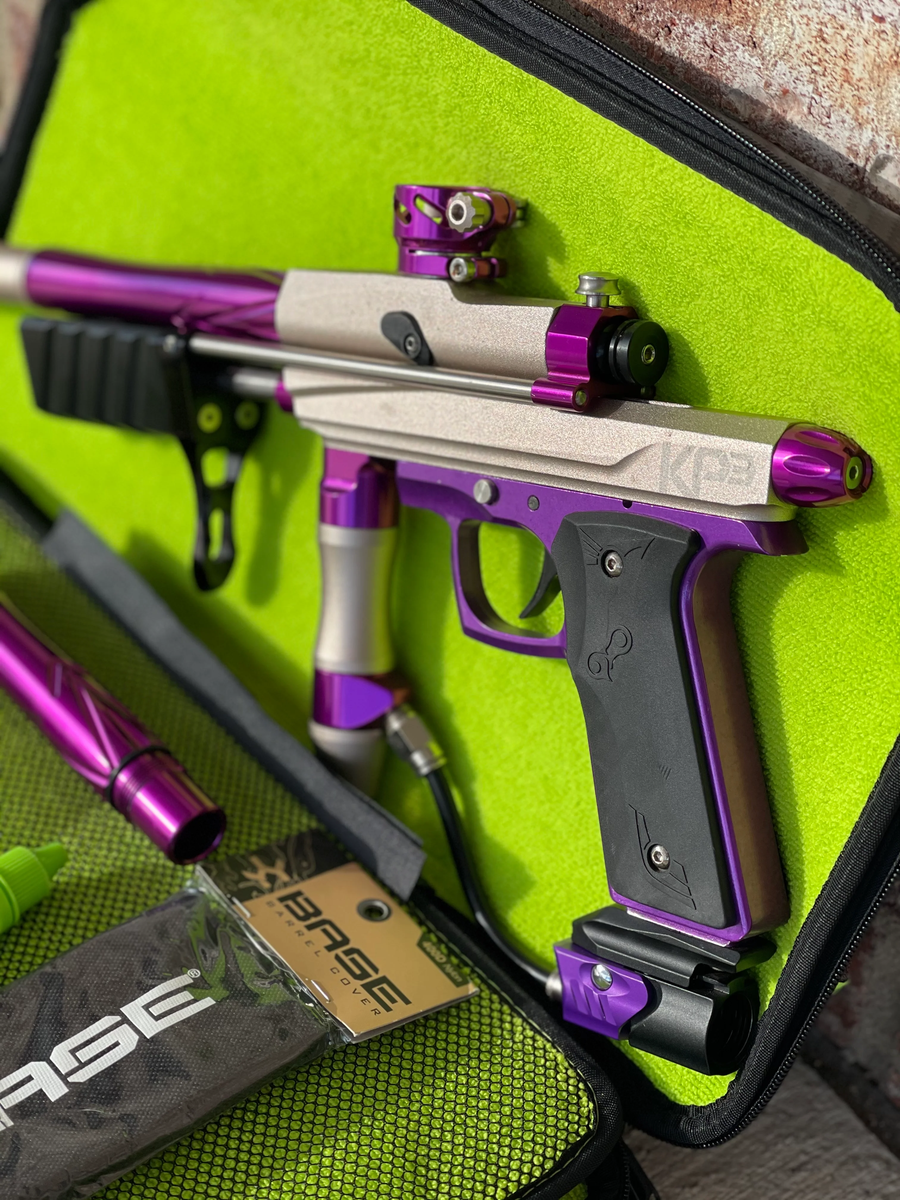 Used Azodin KP3 Pump Paintball Gun - Tan/Purple - Image 2