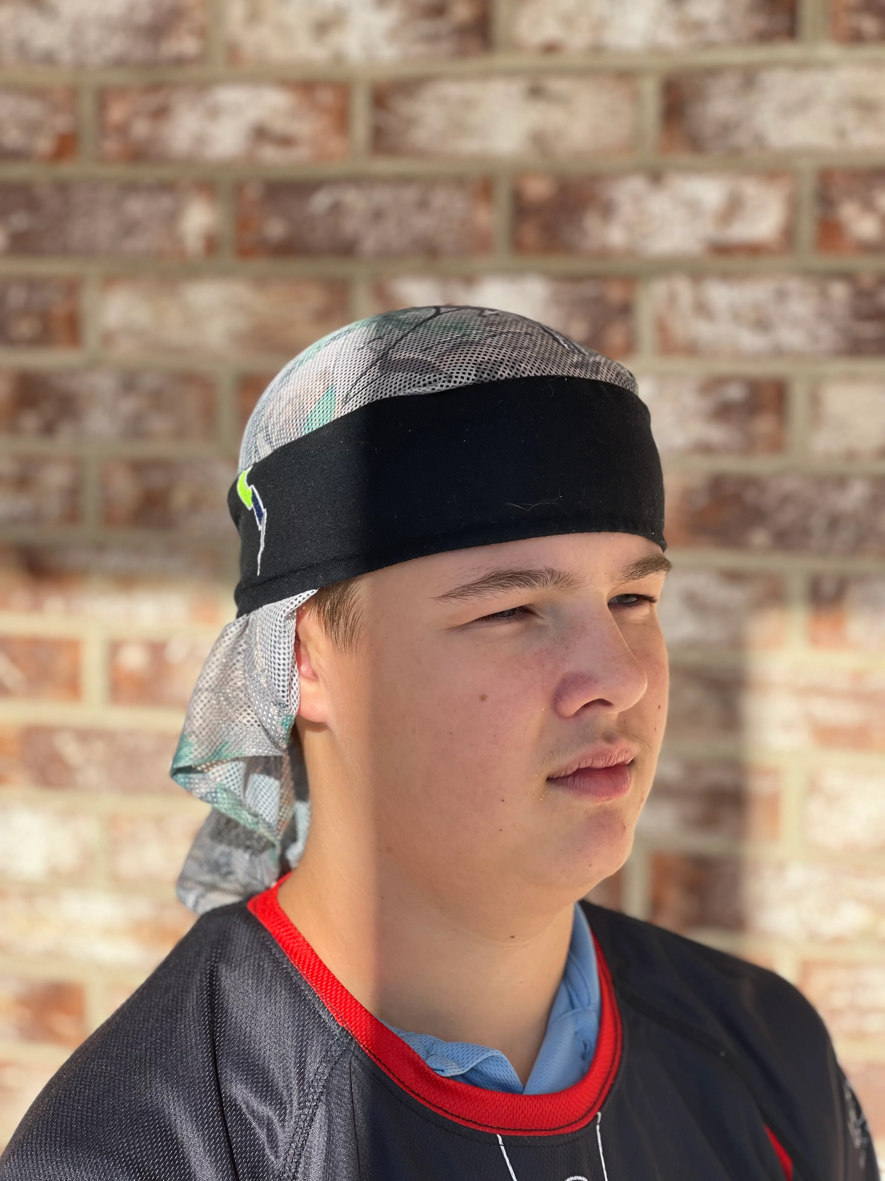 Used Pro Worn Black Sandana Headwrap w/ Forest Mesh - Teal Tag - Image 3