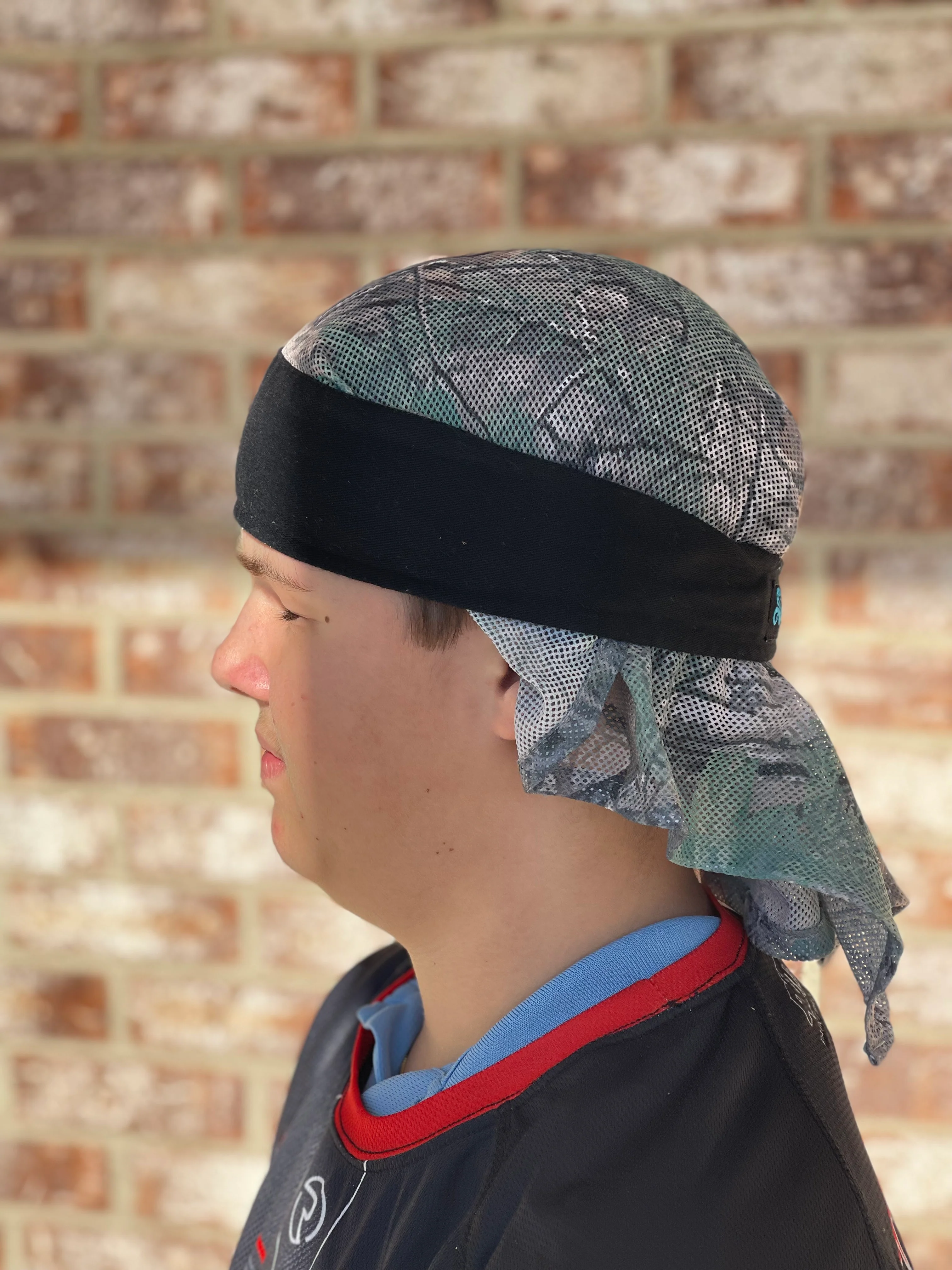 Used Pro Worn Black Sandana Headwrap w/ Forest Mesh - Teal Tag - Image 4