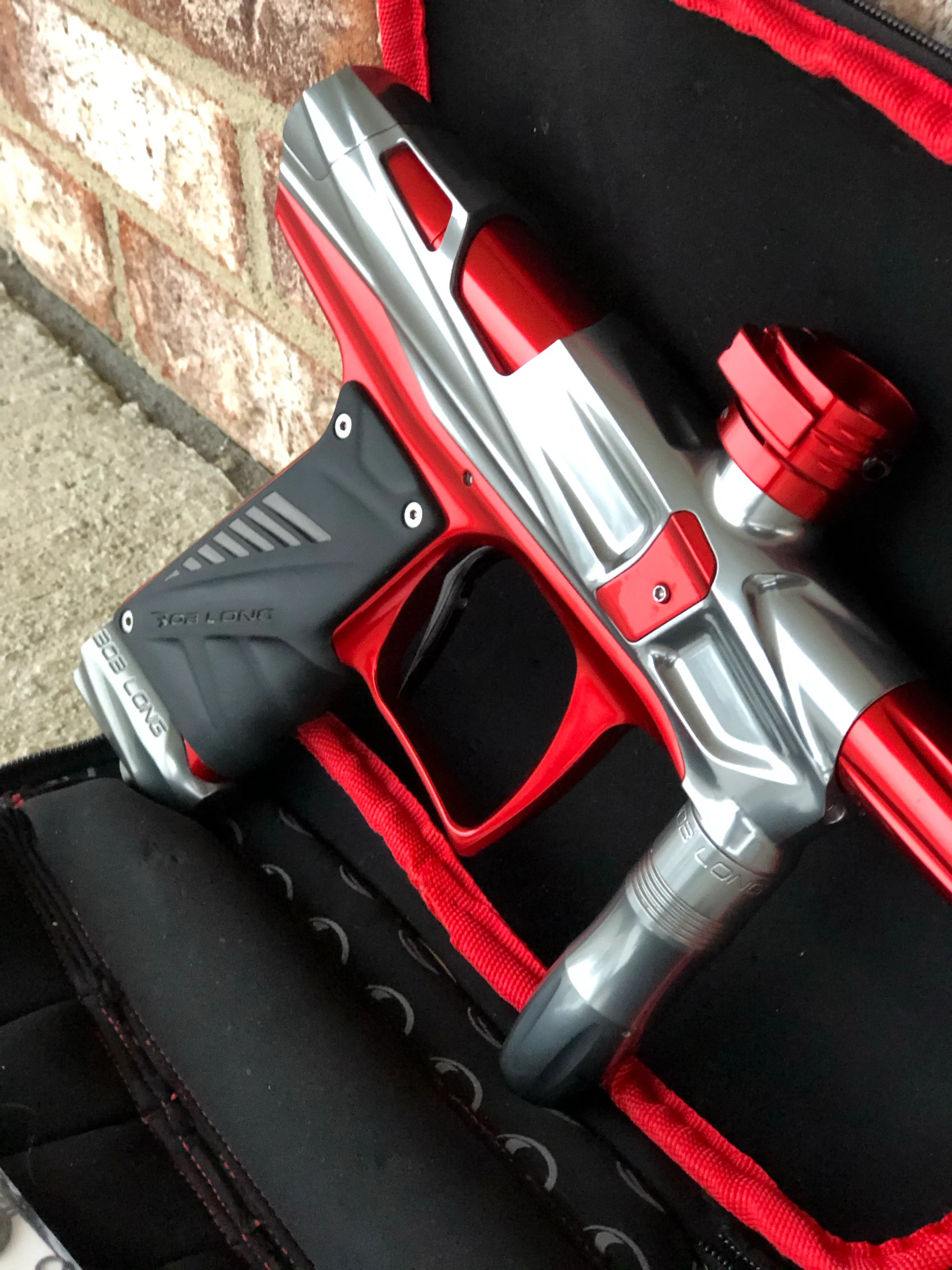 Used Bob Long V-com Paintball Gun - Polished Grey/Red - Image 3