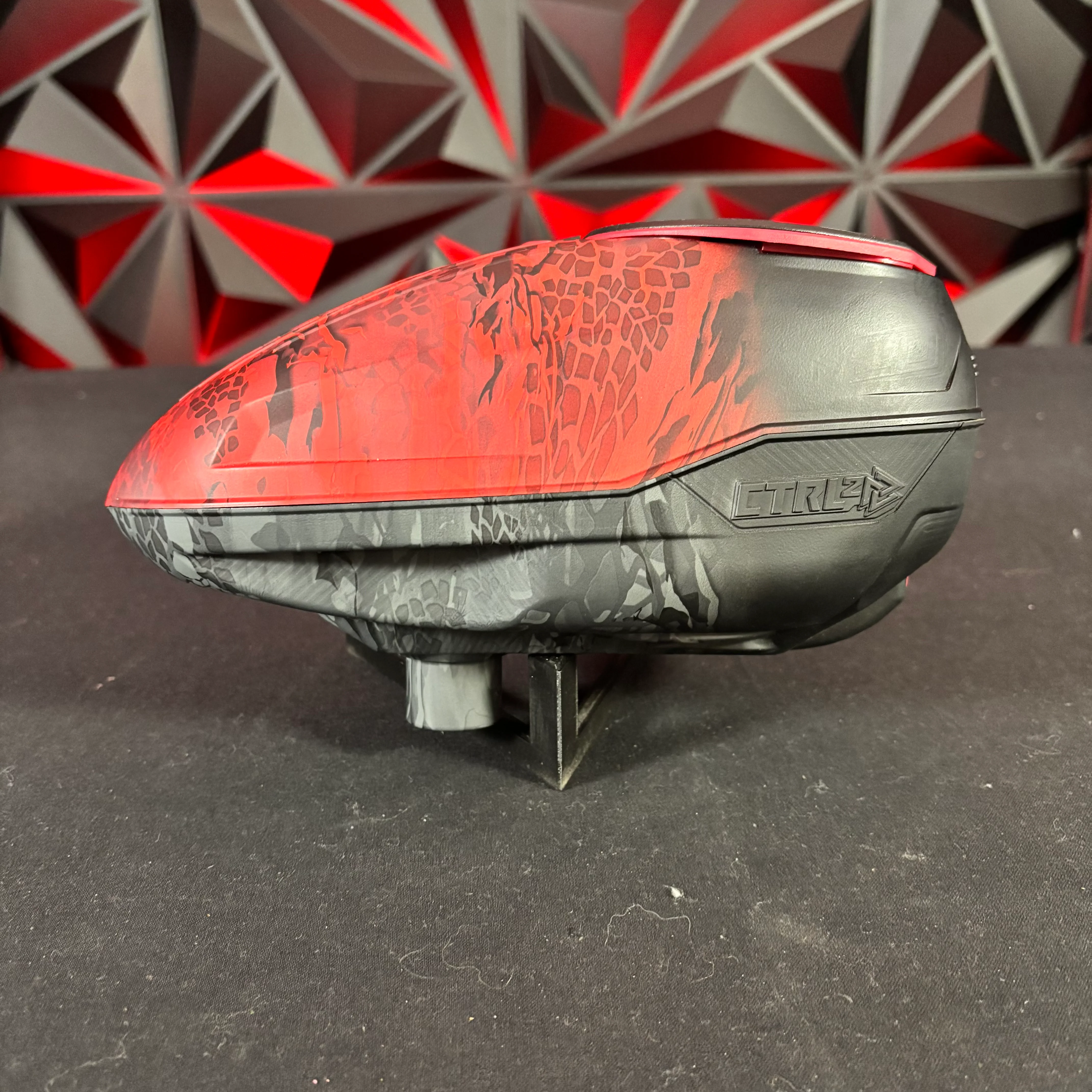 Used Bunkerking CTRL 2 Paintball Loader - Red/Grey Highlander w/NTR Speedfeed & Ramps - Image 3