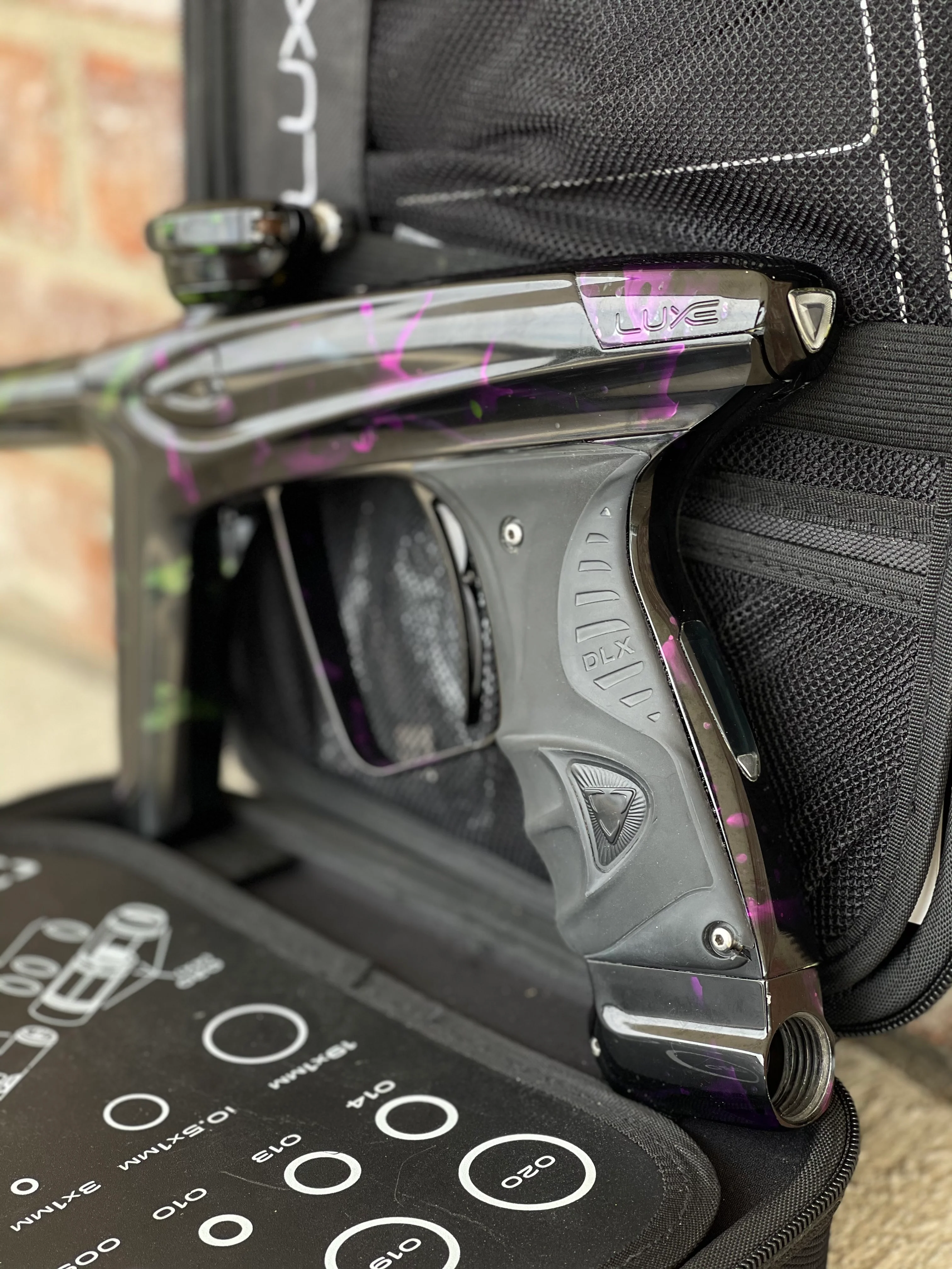 Used DLX Luxe Ice Paintball Gun - Acid Wash Green / Purple - Image 3