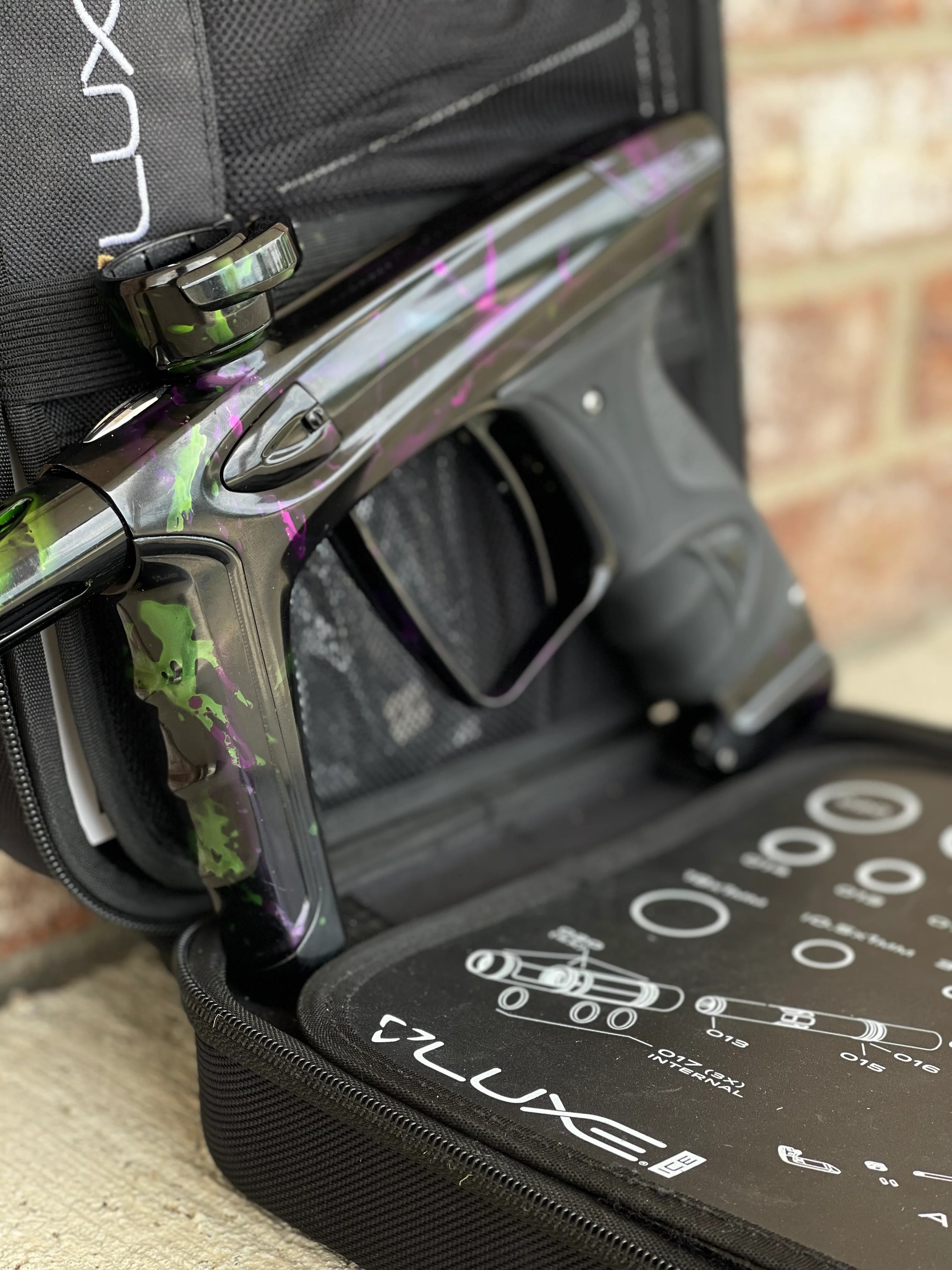 Used DLX Luxe Ice Paintball Gun - Acid Wash Green / Purple - Image 4