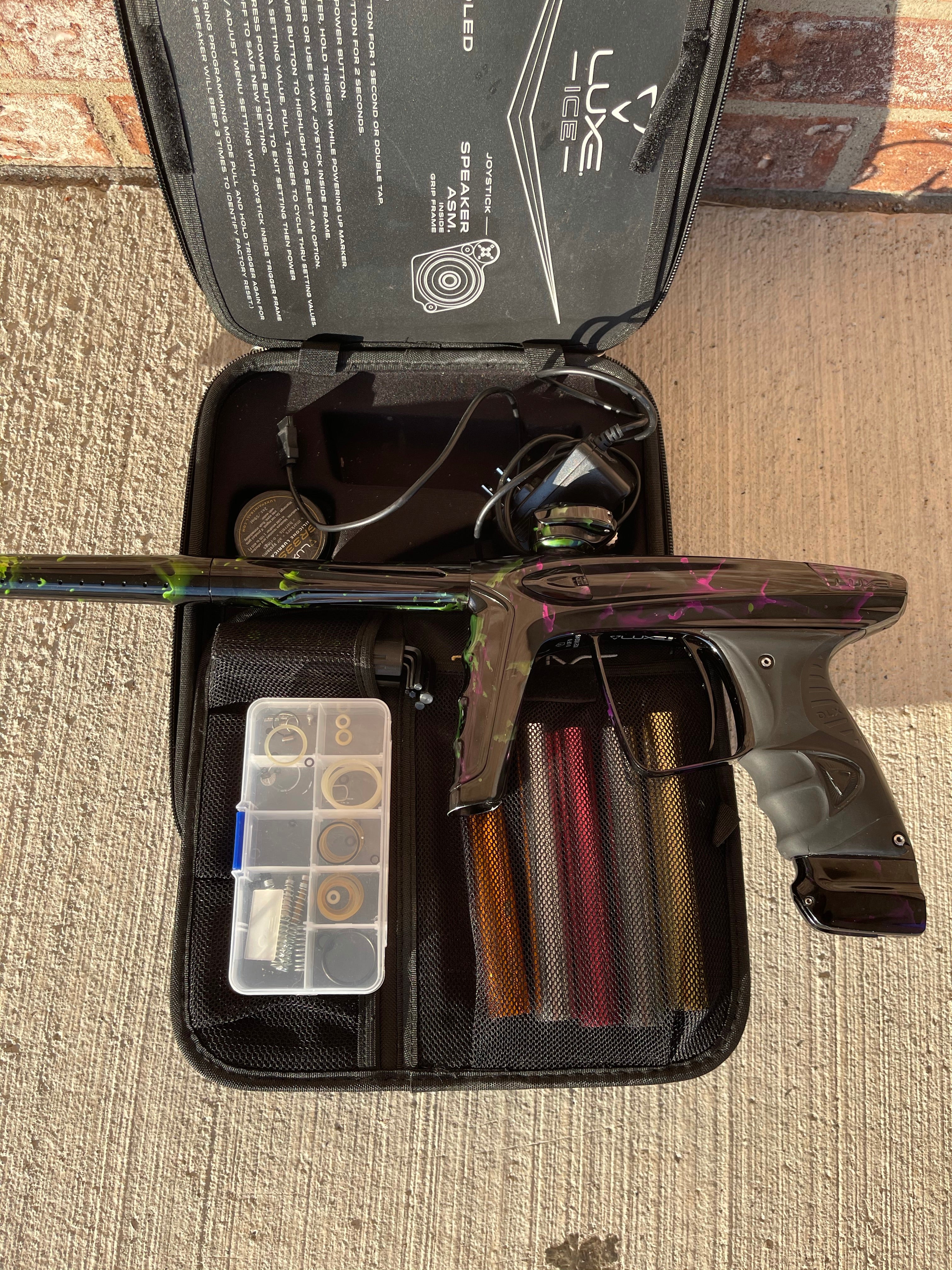 Used DLX Luxe Ice Paintball Gun - Acid Wash Green / Purple - Image 7