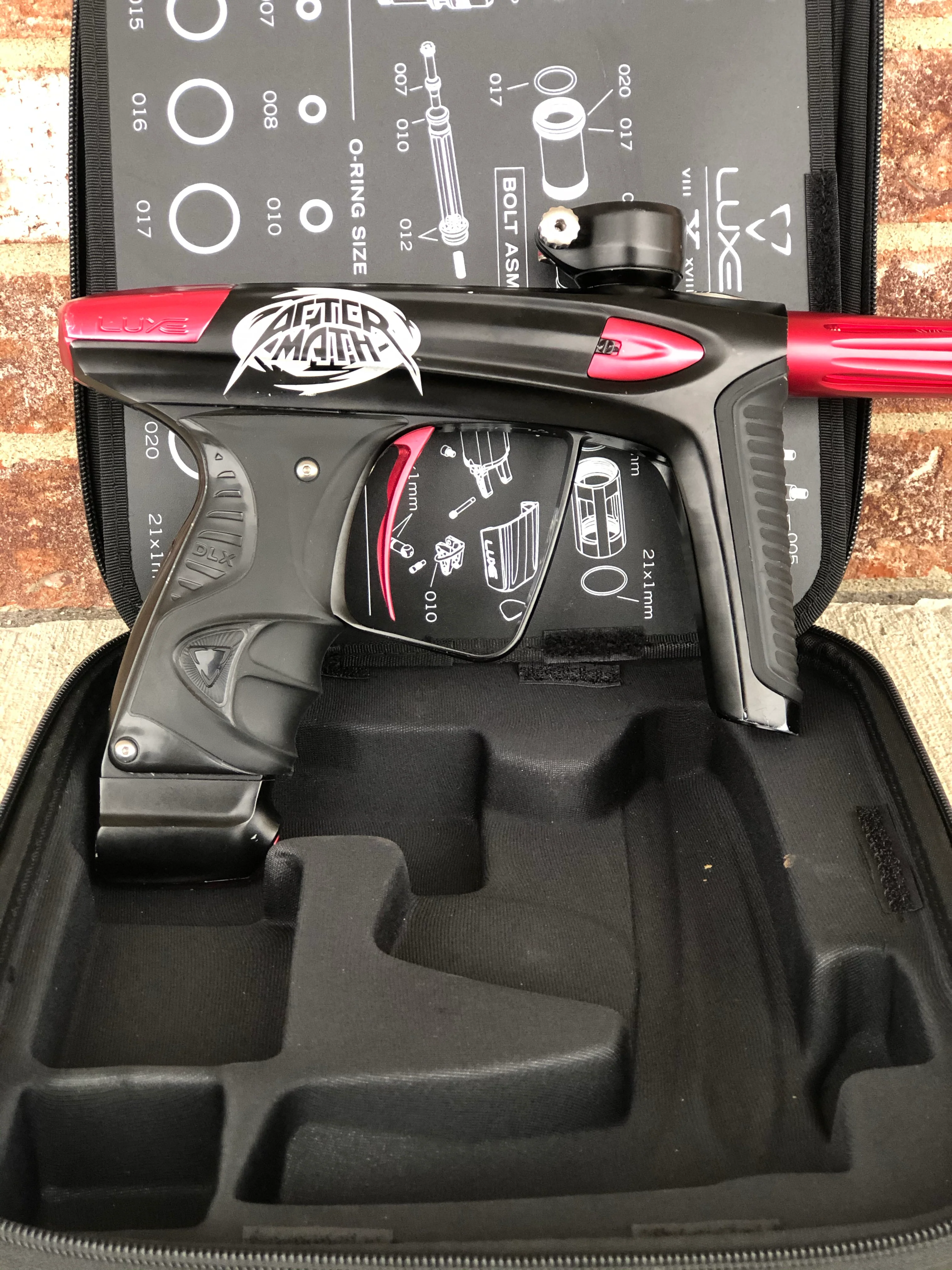 Used DLX Luxe Ice Paintball Gun - Black/Red w/ Aftermath Lazering - Image 18