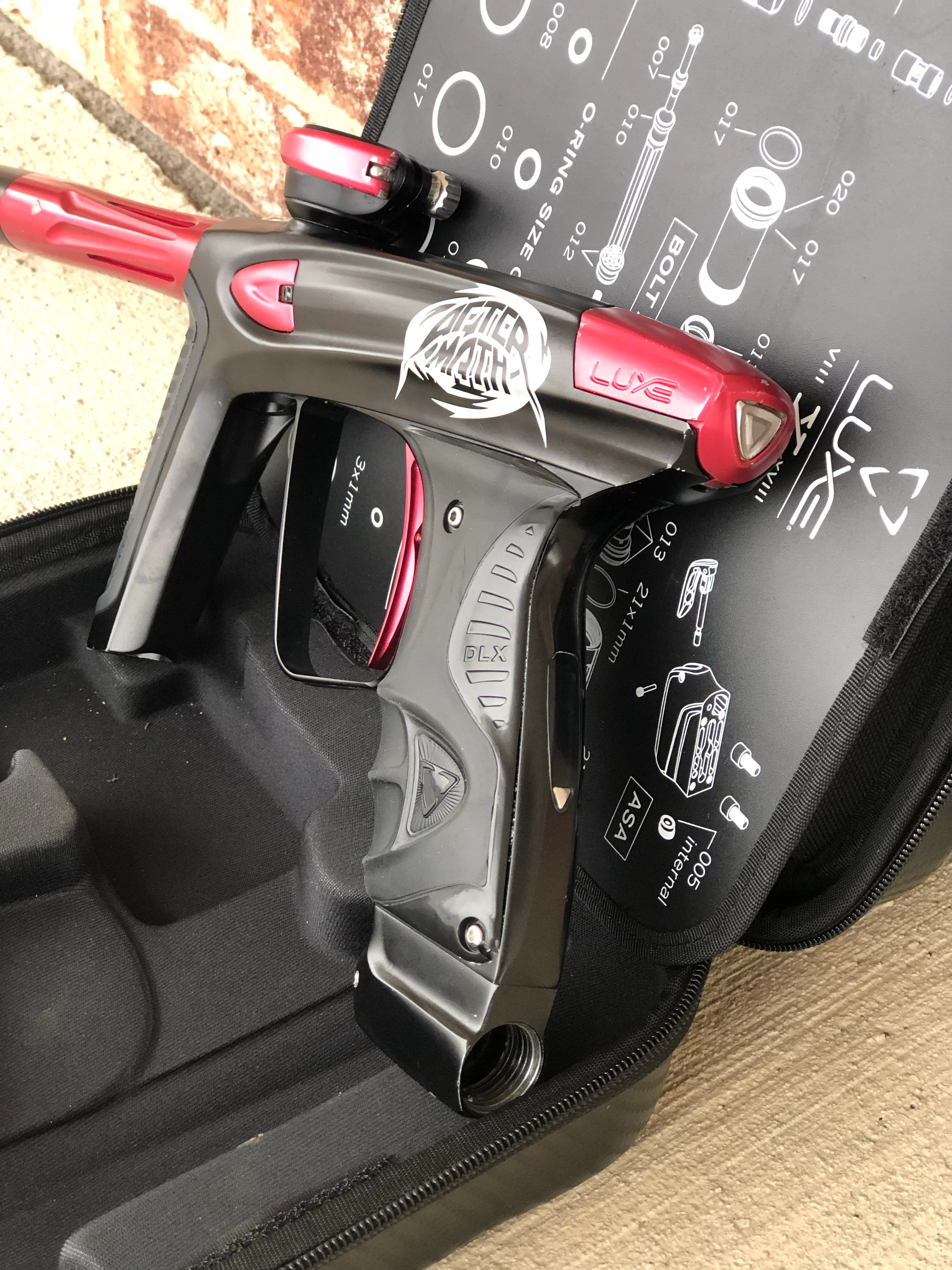Used DLX Luxe Ice Paintball Gun - Black/Red w/ Aftermath Lazering - Image 5