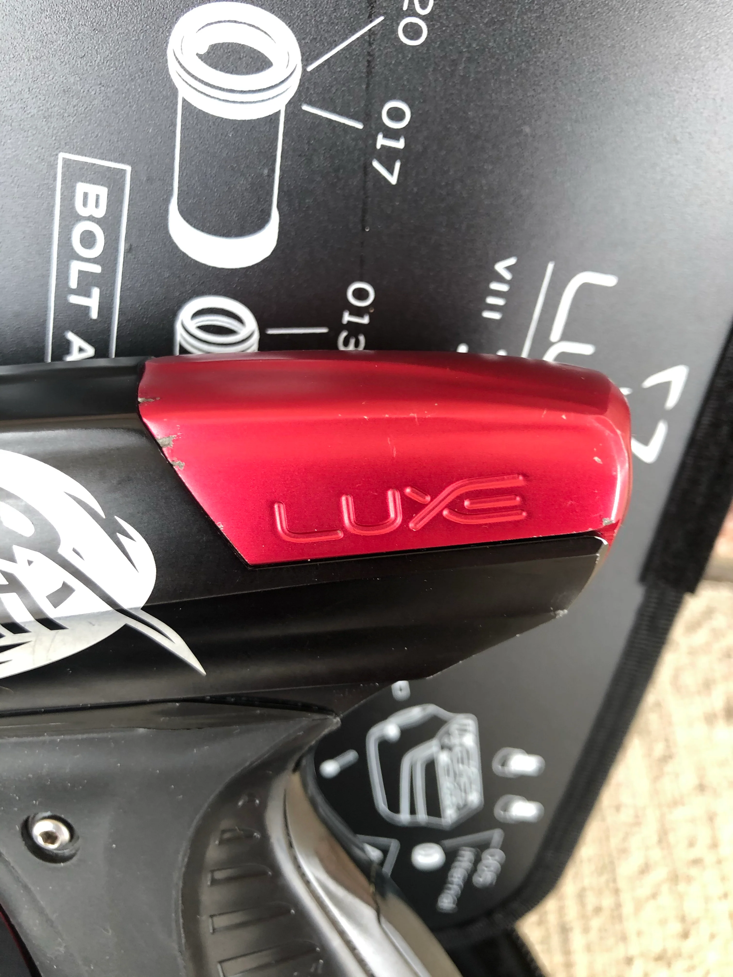 Used DLX Luxe Ice Paintball Gun - Black/Red w/ Aftermath Lazering - Image 7