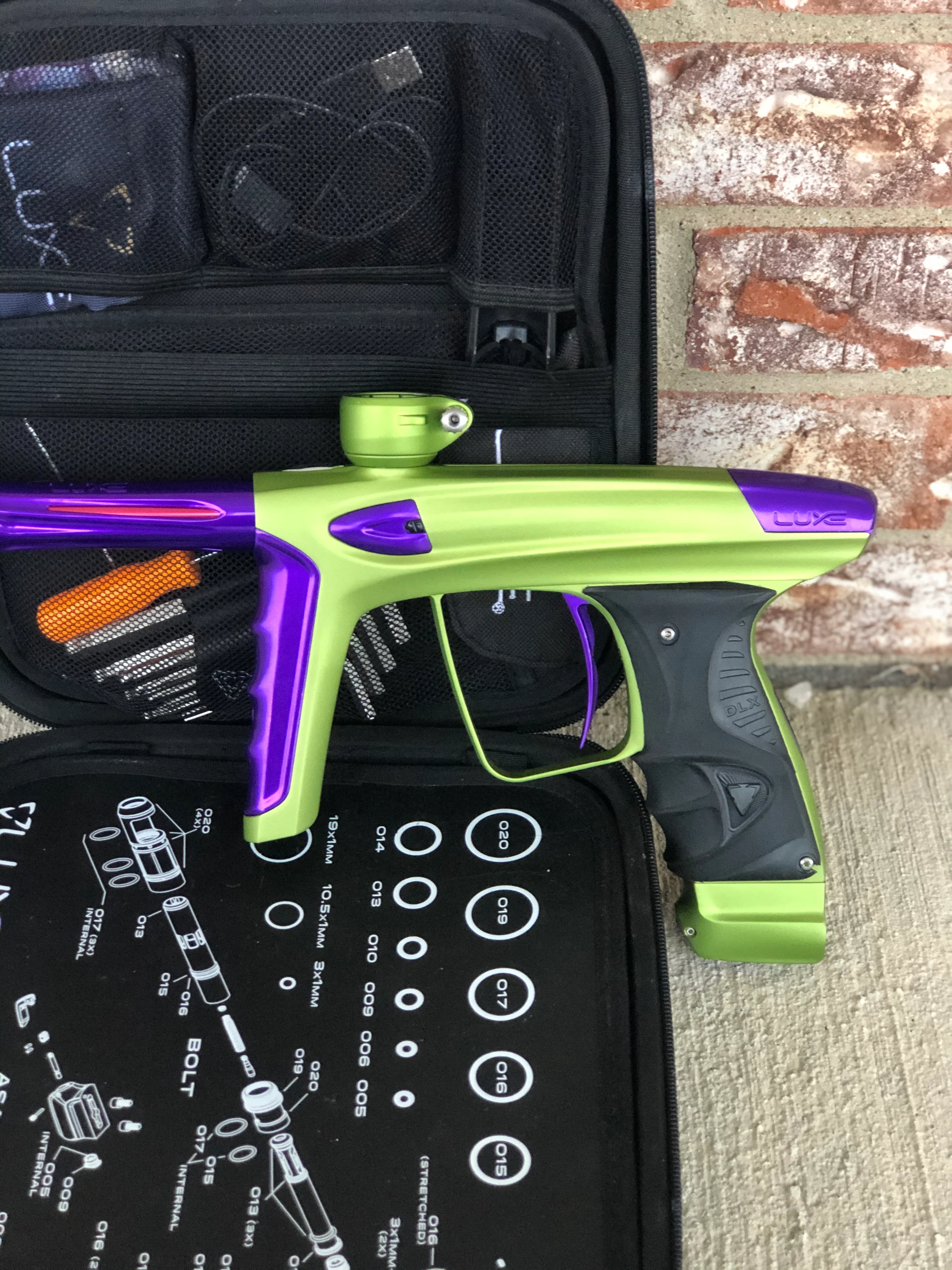Used DLX Luxe ICE Paintball Gun - Dust Green w/ Purple - Image 3