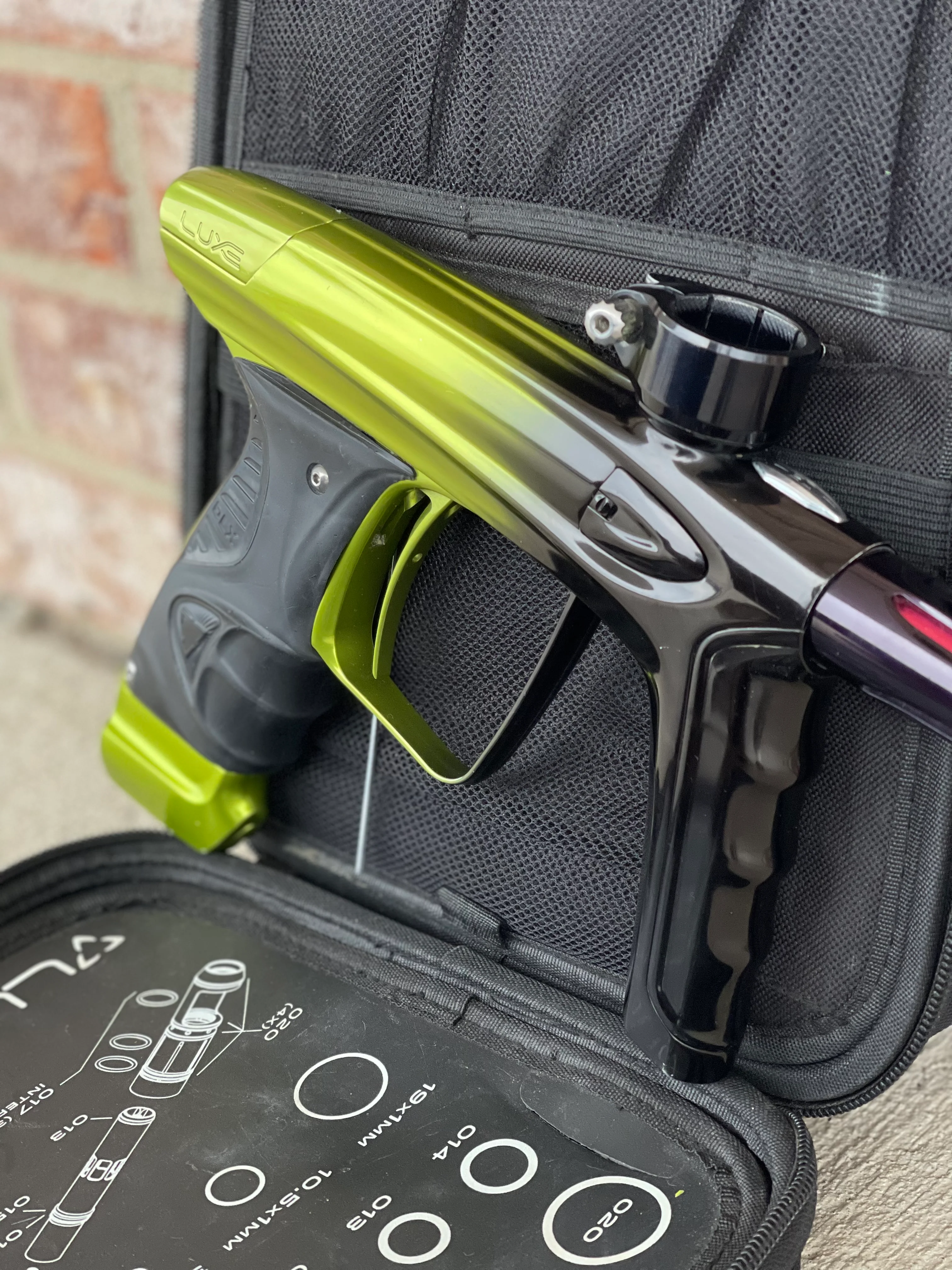 Used DLX Luxe Ice Paintball Gun - Limited Edition *1 of 10* Black/Slime Green w/ Black and Tan Back Grip - Image 3