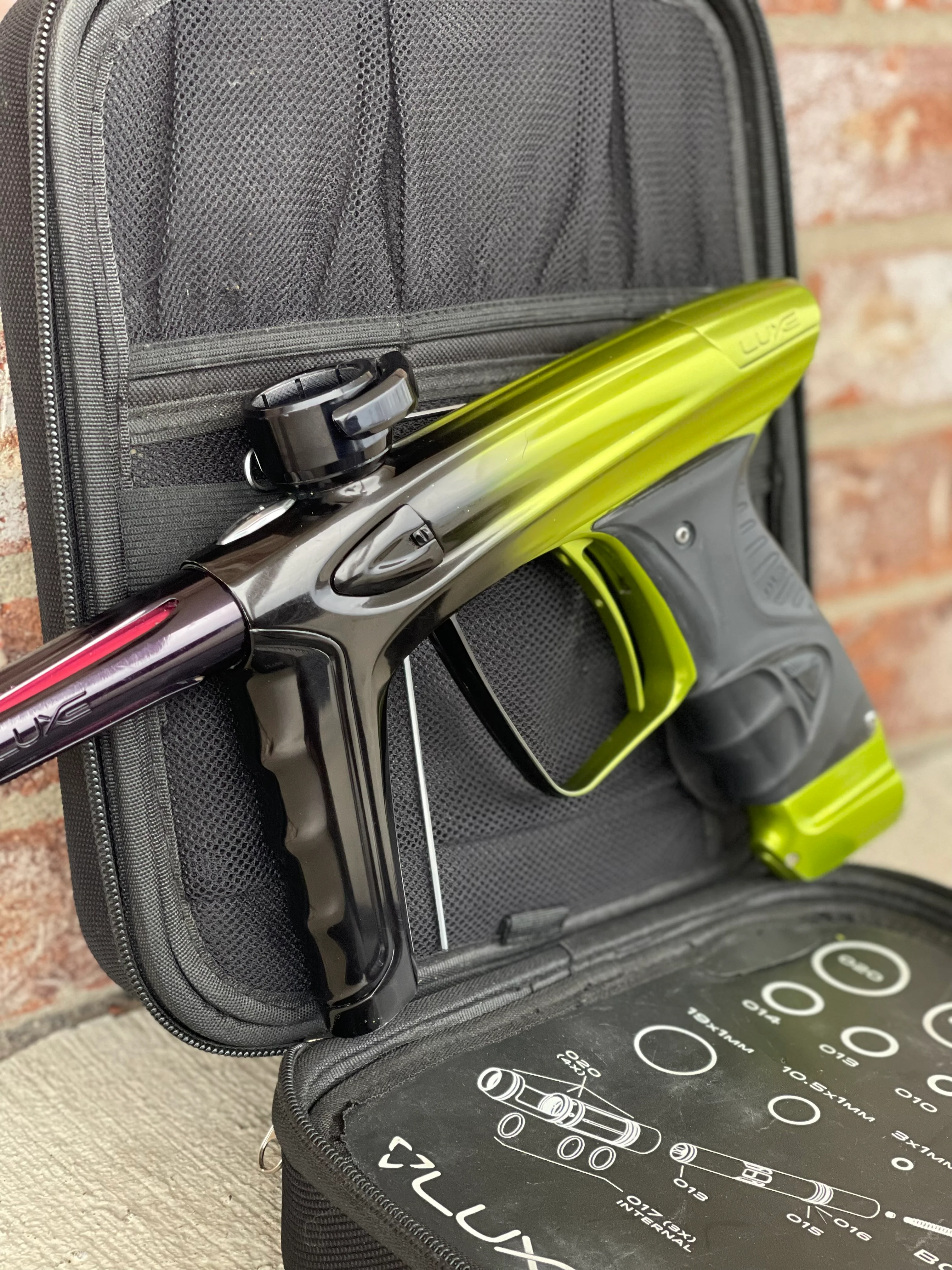 Used DLX Luxe Ice Paintball Gun - Limited Edition *1 of 10* Black/Slime Green w/ Black and Tan Back Grip - Image 4