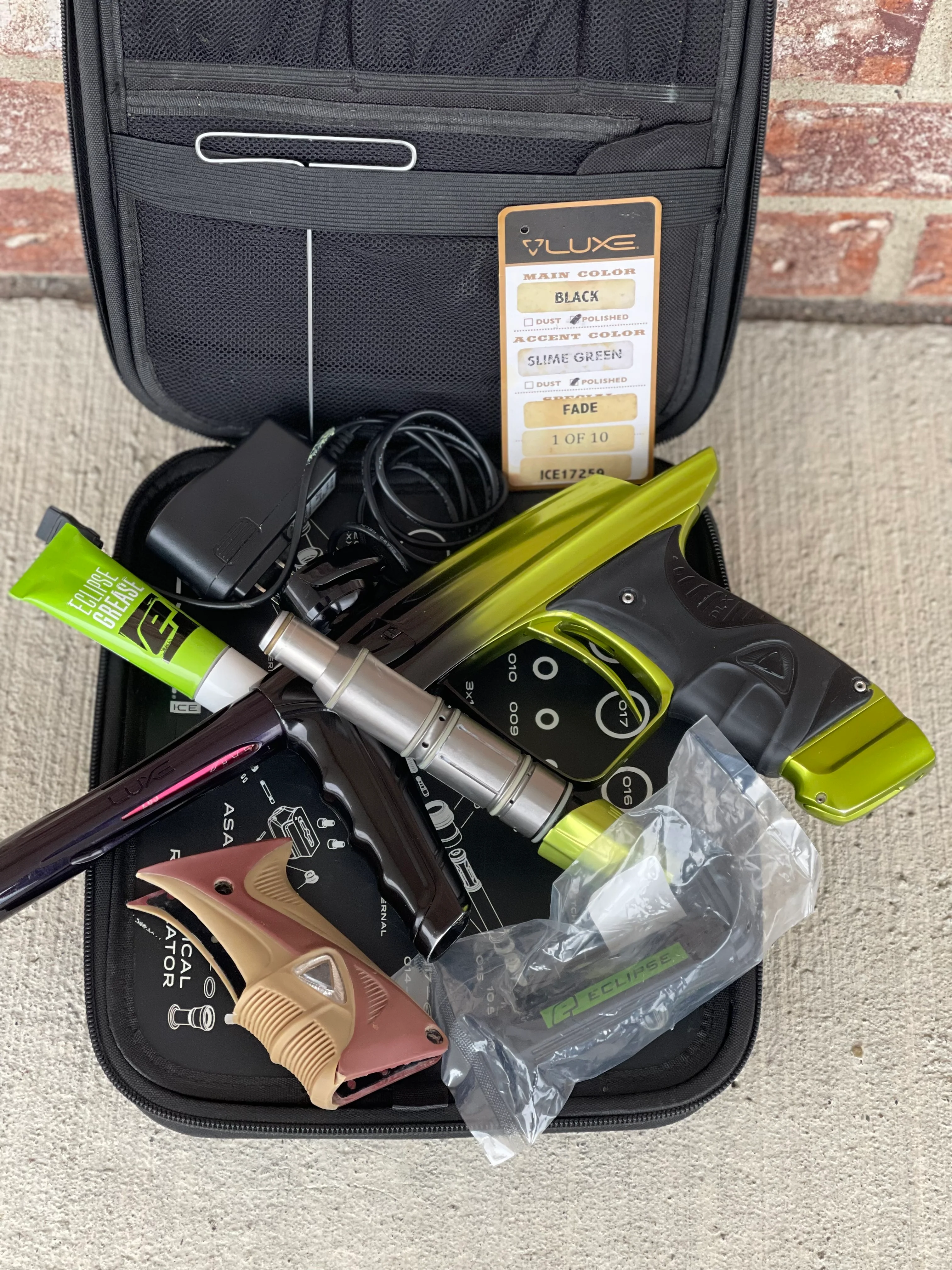 Used DLX Luxe Ice Paintball Gun - Limited Edition *1 of 10* Black/Slime Green w/ Black and Tan Back Grip - Image 7