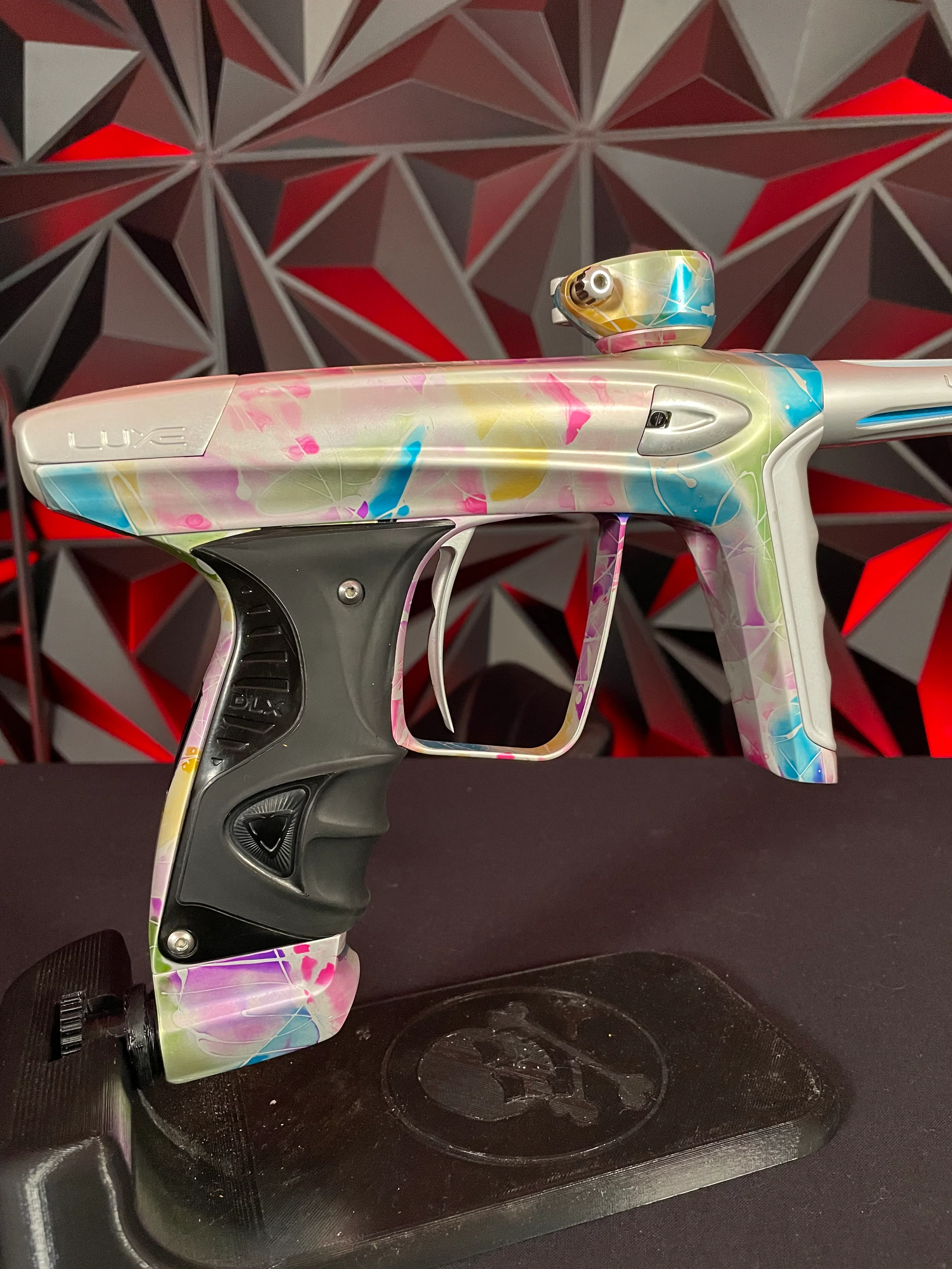 Used DLX Luxe ICE Paintball Gun - Multi-Color Splash w/ 4 Freak Inserts