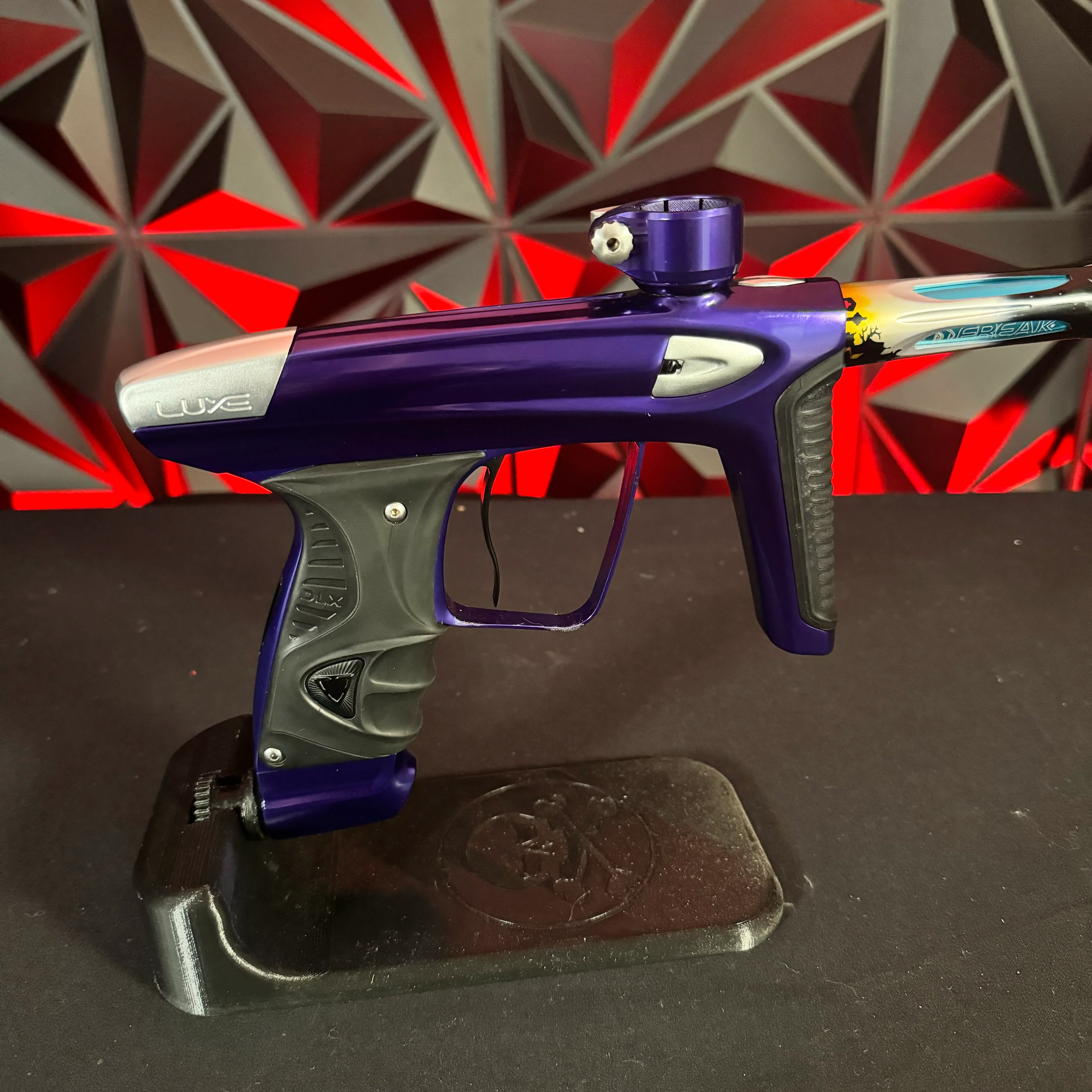Used DLX Luxe ICE Paintball Gun - Polished Purple/Polished Silver w/ Custom Anno'd Freak Back, Encore Bolt, Scythe Trigger - Image 2
