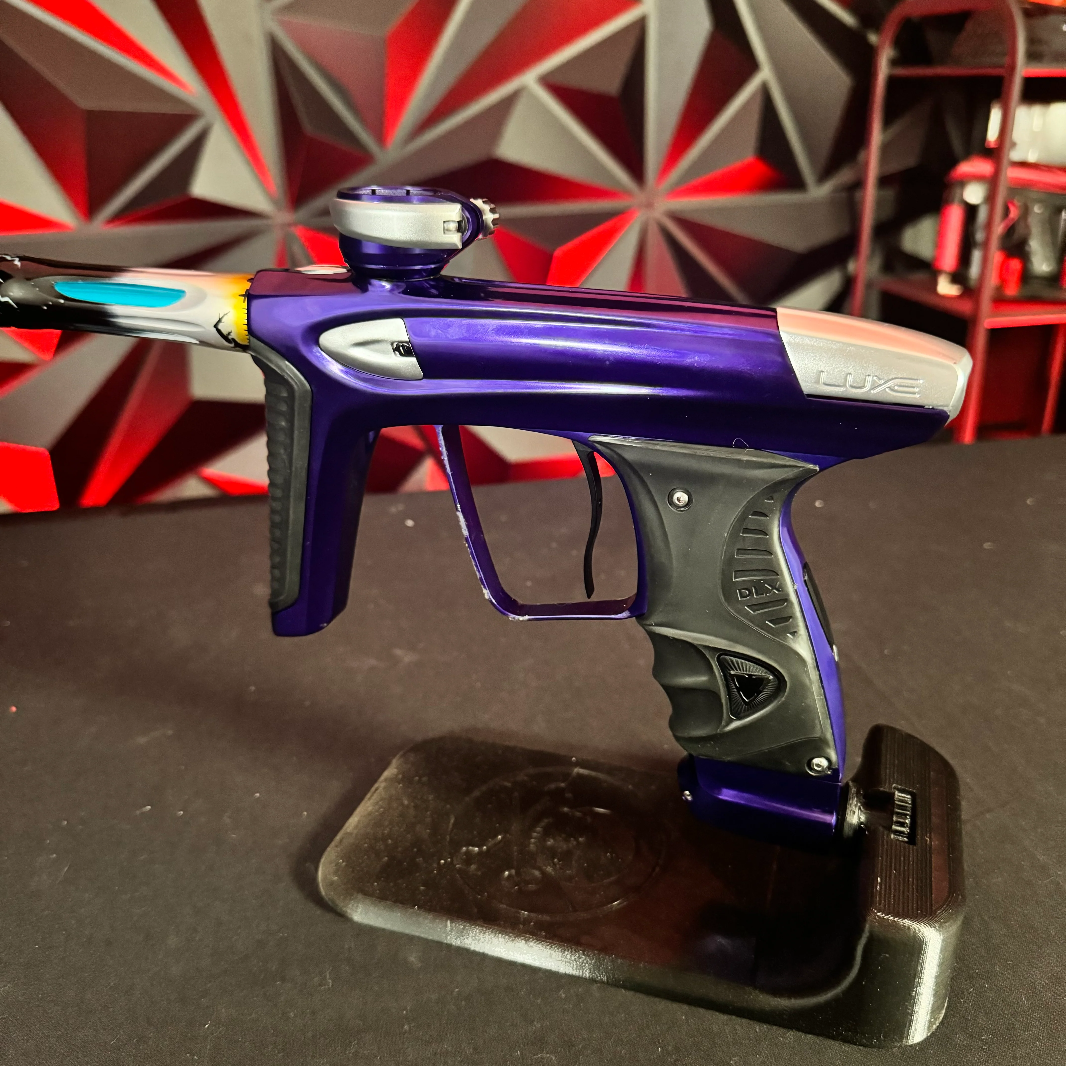Used DLX Luxe ICE Paintball Gun - Polished Purple/Polished Silver w/ Custom Anno'd Freak Back, Encore Bolt, Scythe Trigger - Image 3