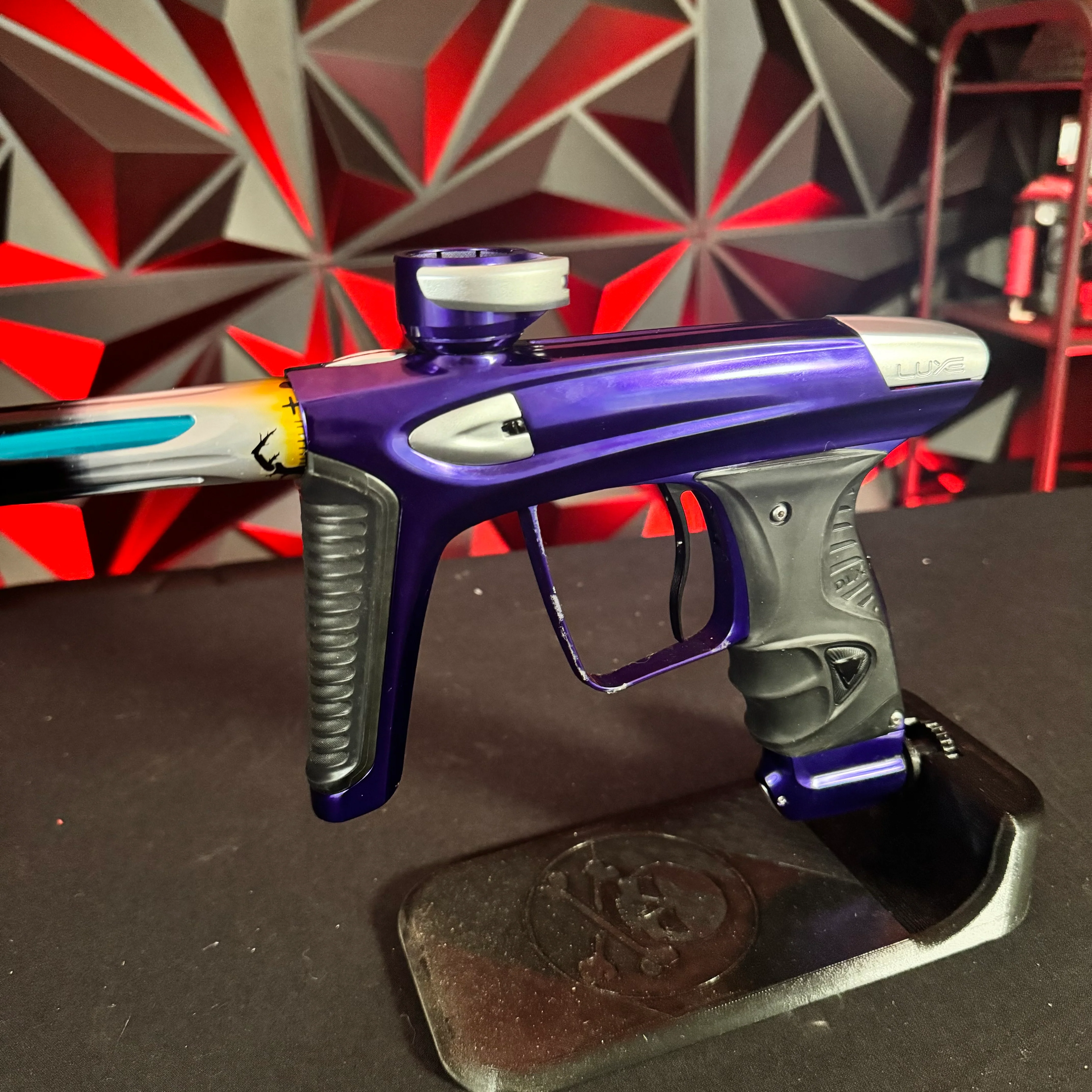 Used DLX Luxe ICE Paintball Gun - Polished Purple/Polished Silver w/ Custom Anno'd Freak Back, Encore Bolt, Scythe Trigger - Image 5