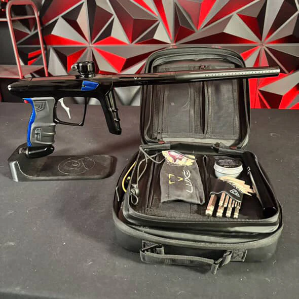 Used DLX Luxe IDOL Paintball Gun - Polished Black/Blue w/New Grips