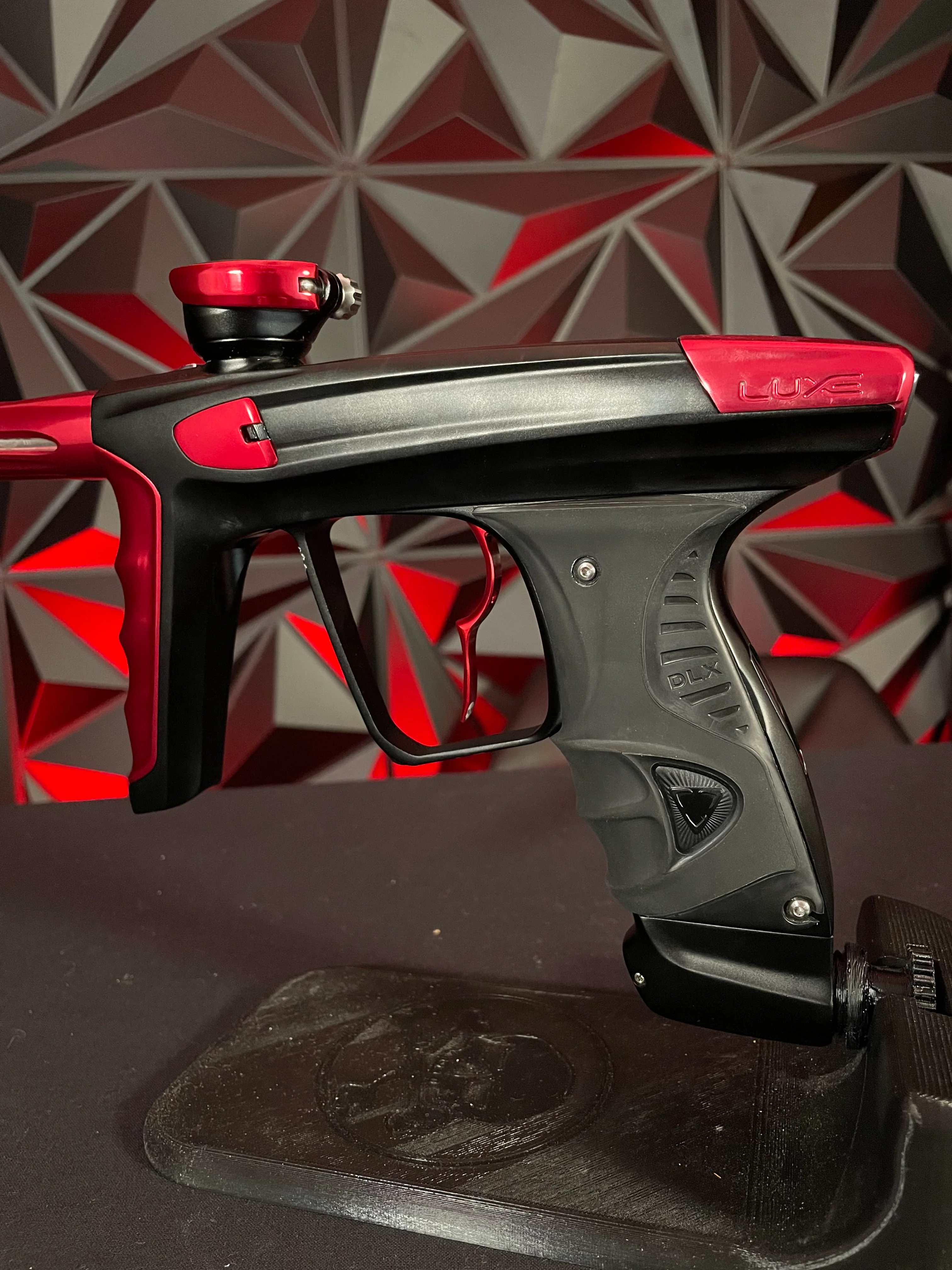 Used DLX Luxe X Paintball Gun - Dust Black / Gloss Red w/ Infamous Deuce Trigger - Image 2