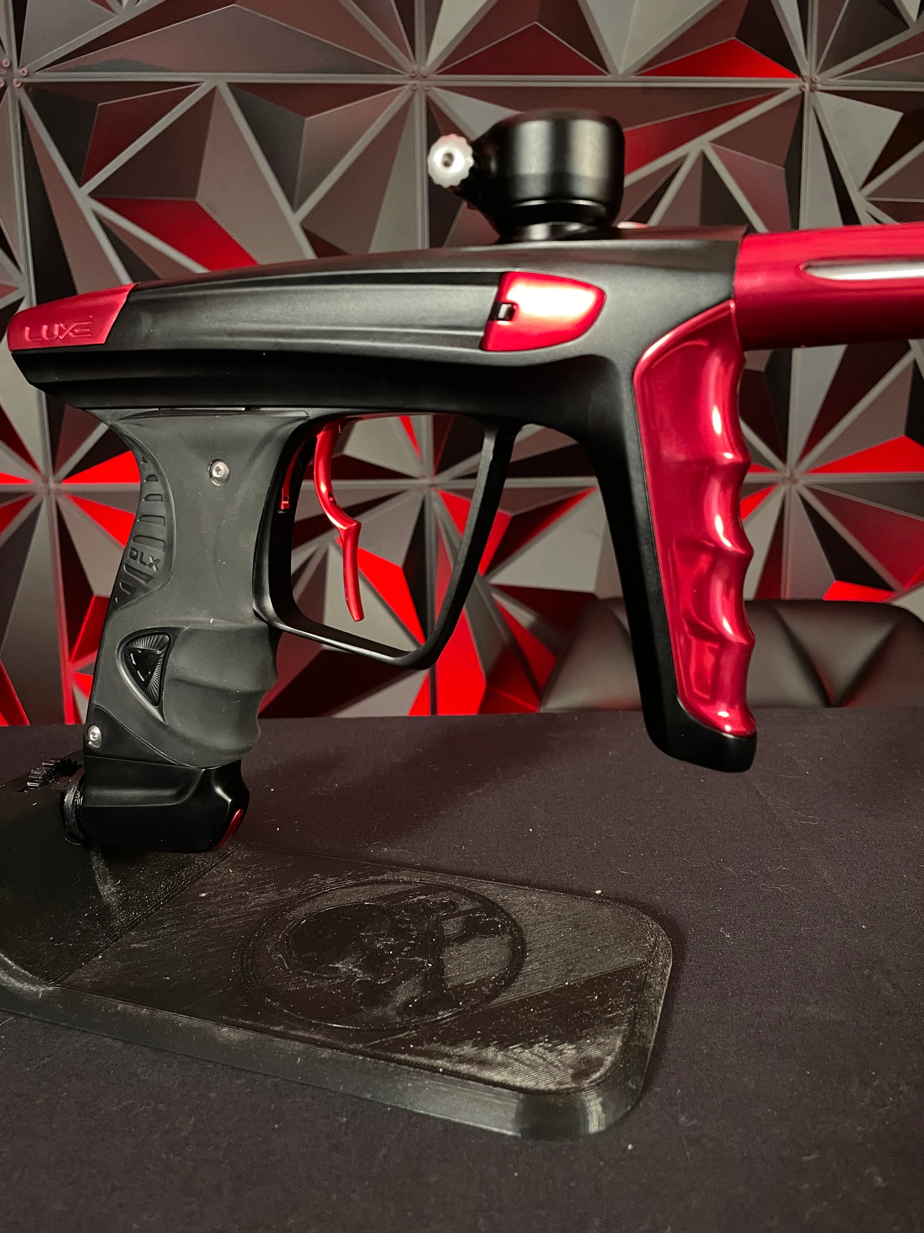 Used DLX Luxe X Paintball Gun - Dust Black / Gloss Red w/ Infamous Deuce Trigger - Image 3