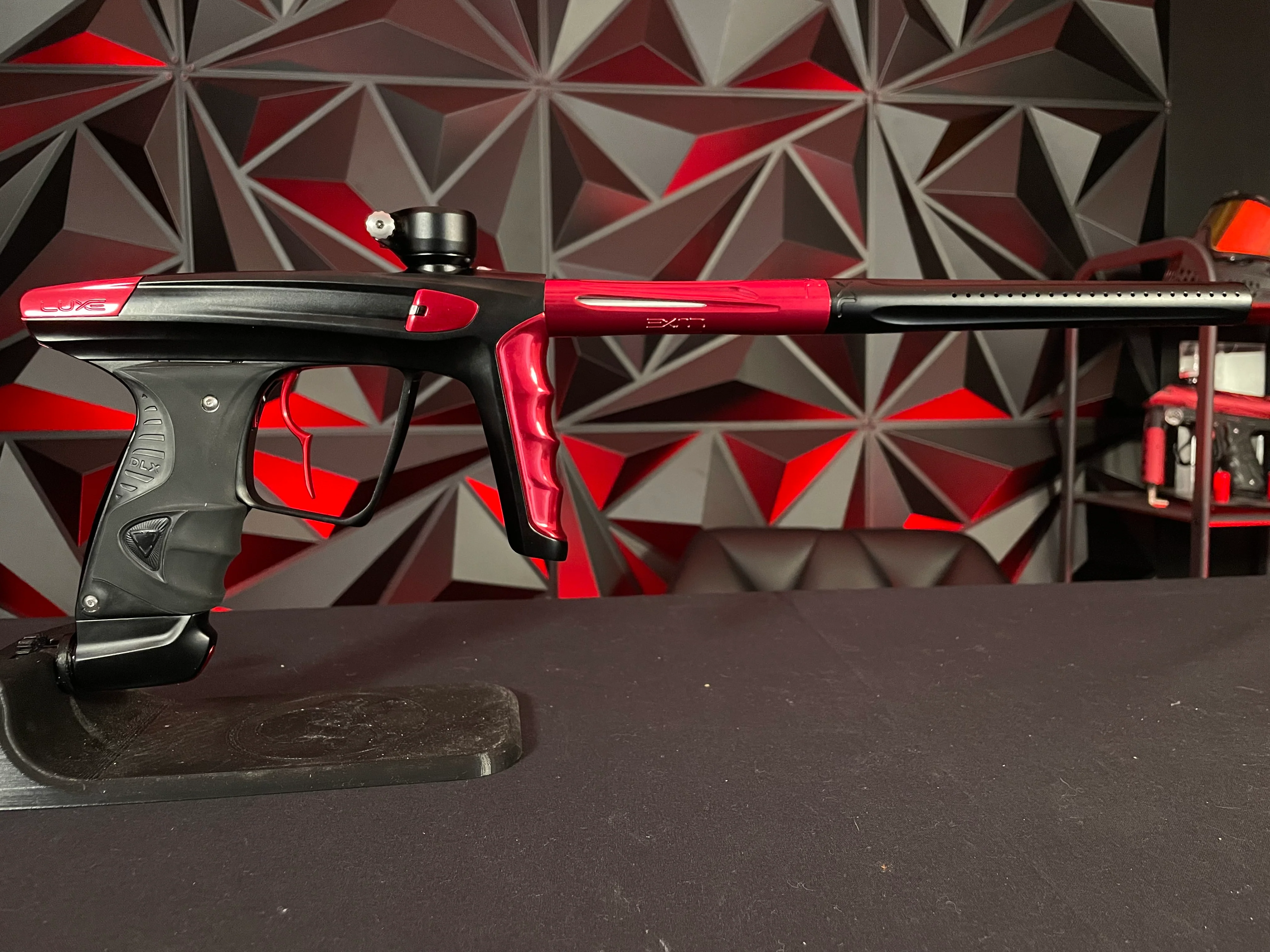 Used DLX Luxe X Paintball Gun - Dust Black / Gloss Red w/ Infamous Deuce Trigger - Image 5