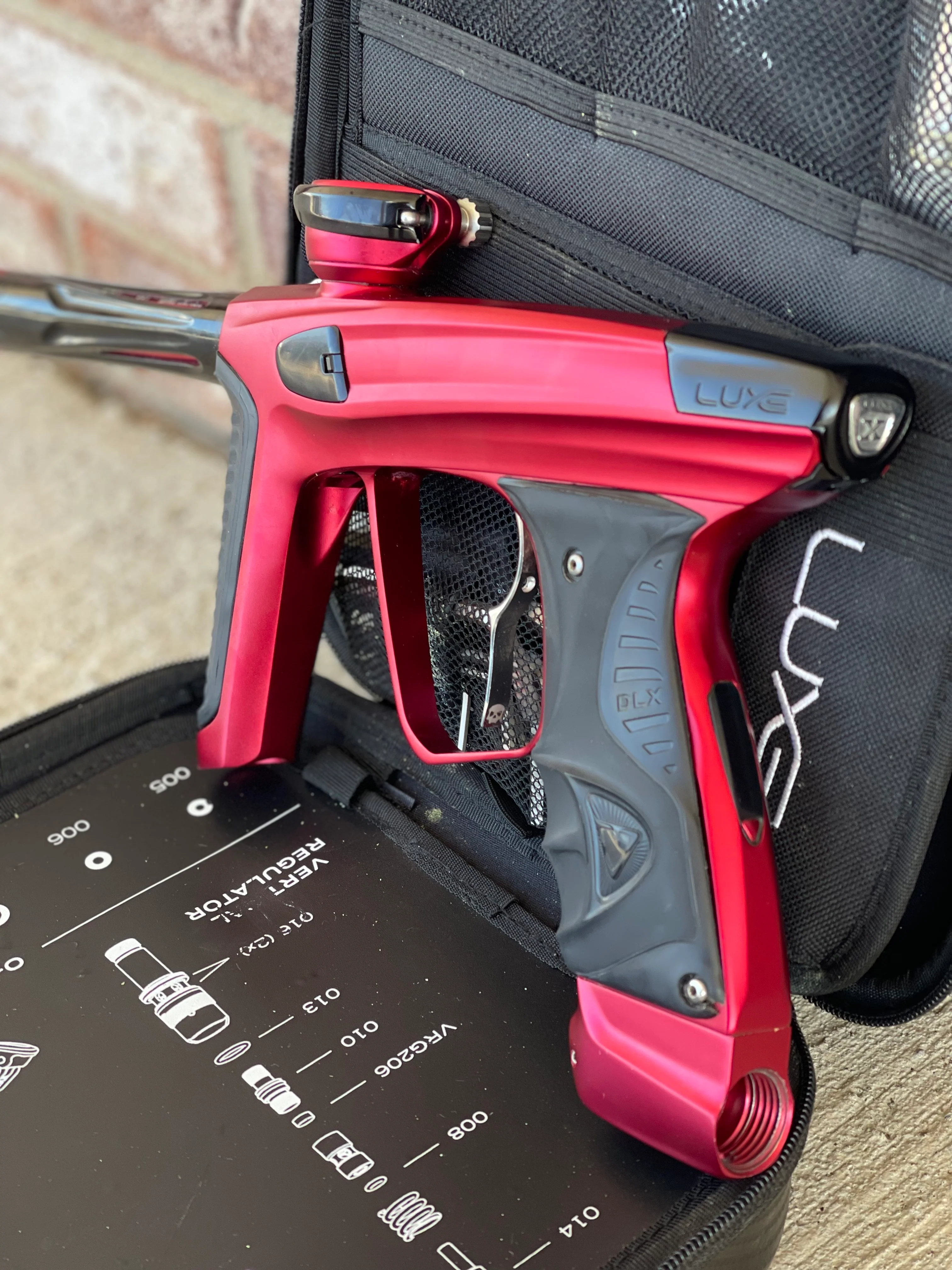 Used DLX Luxe X Paintball Gun - Dust Red w/ Infamous Deuce Trigger - Image 2