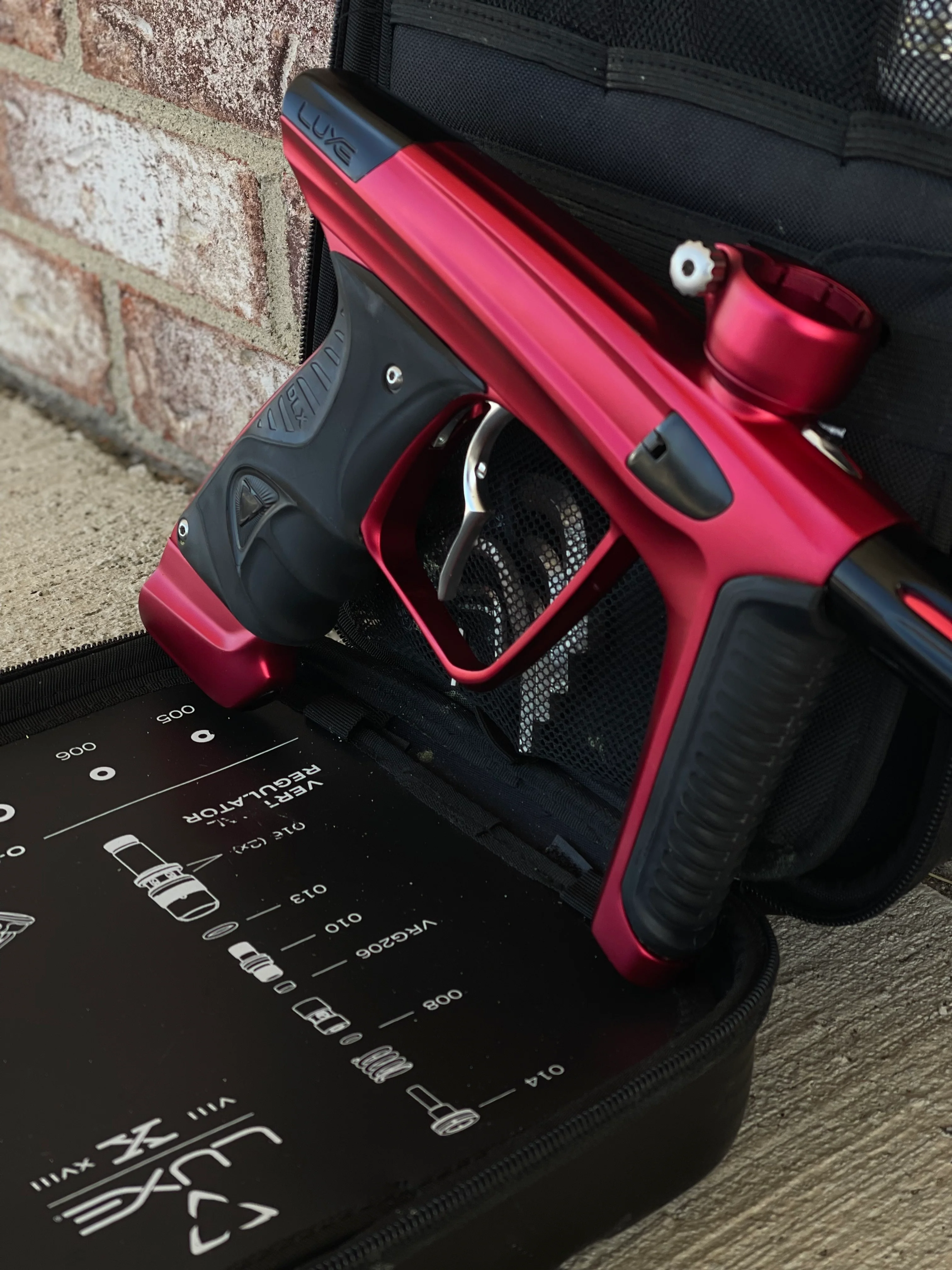 Used DLX Luxe X Paintball Gun - Dust Red w/ Infamous Deuce Trigger - Image 3