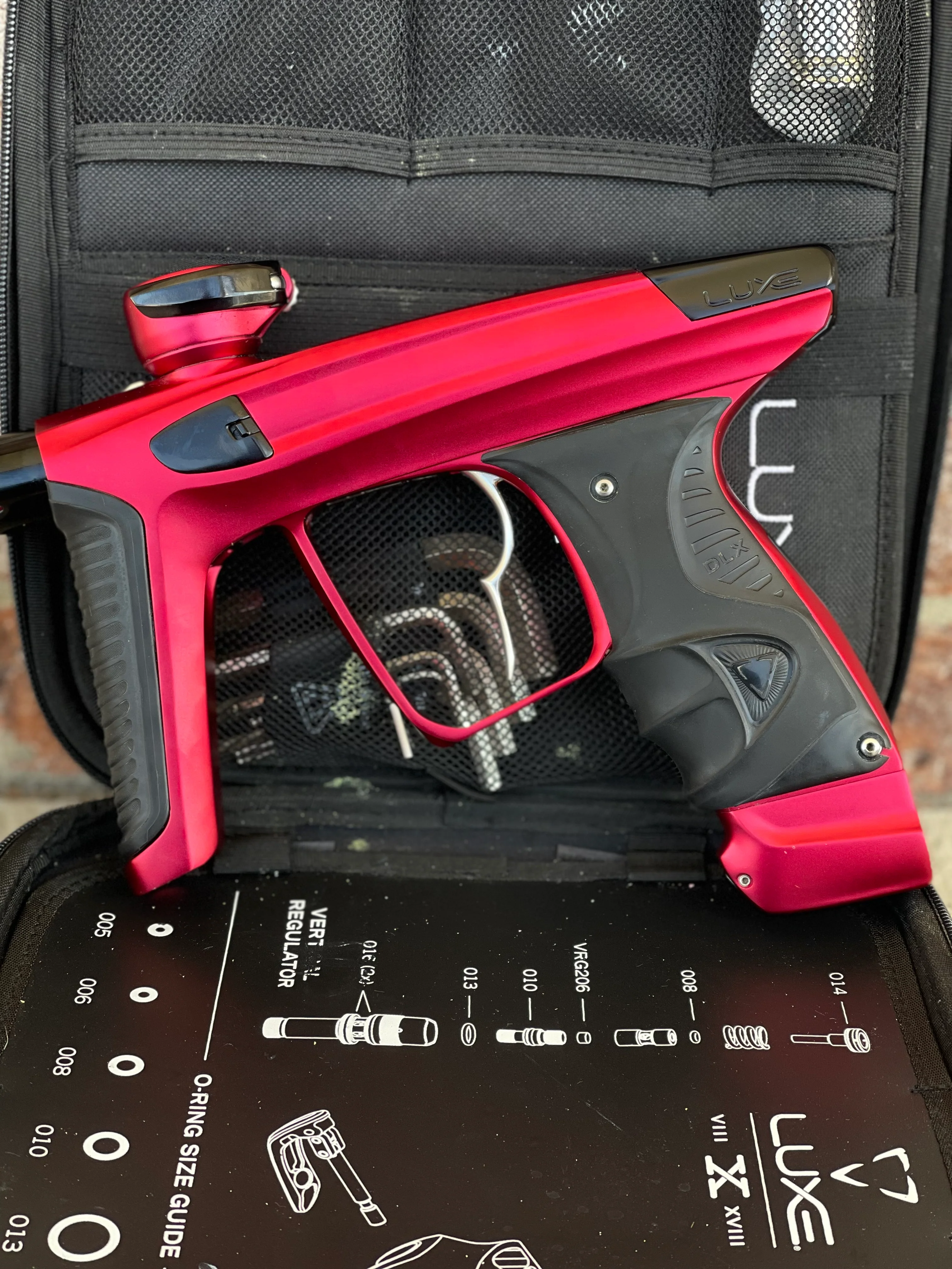 Used DLX Luxe X Paintball Gun - Dust Red w/ Infamous Deuce Trigger - Image 6