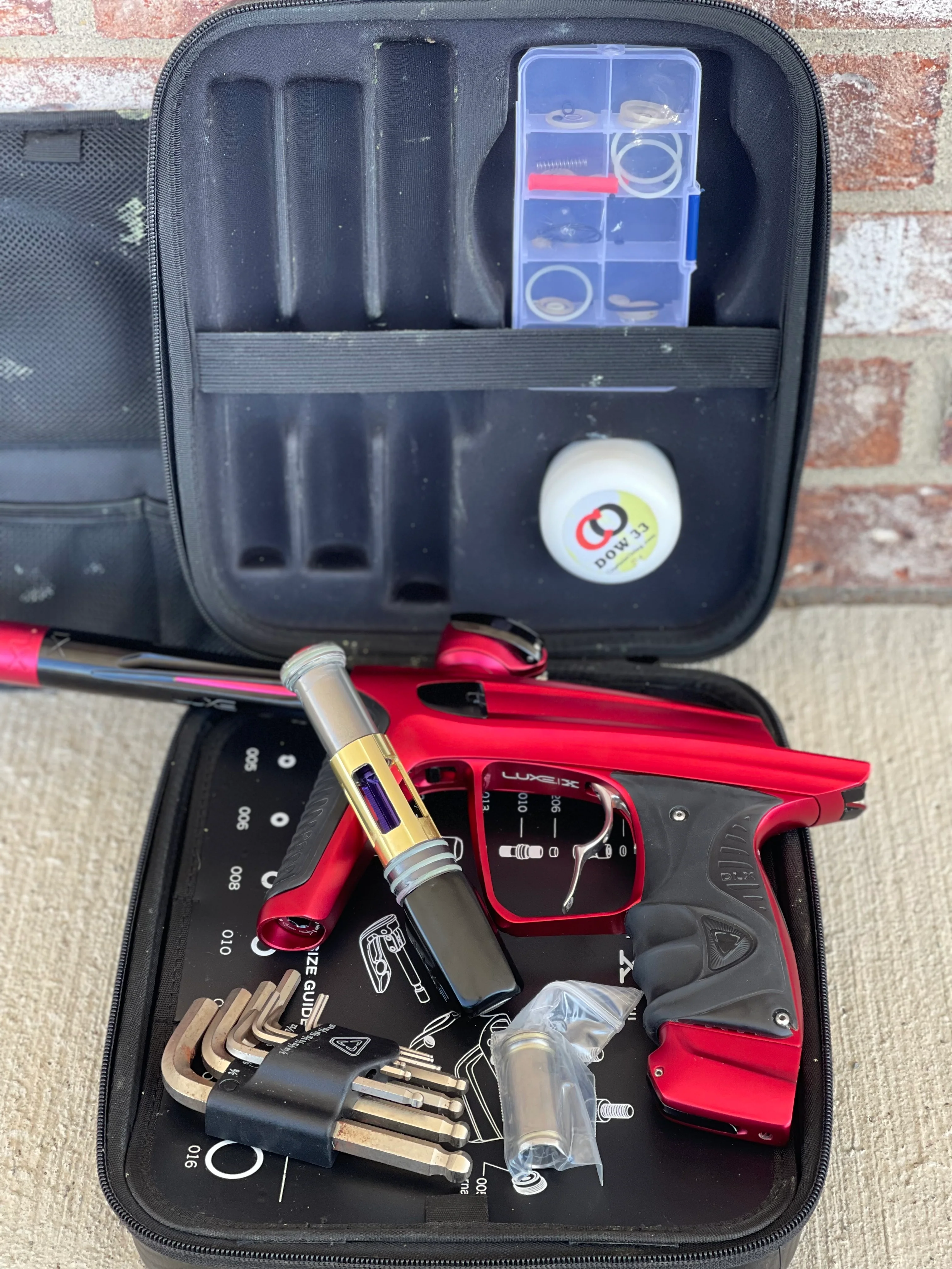 Used DLX Luxe X Paintball Gun - Dust Red w/ Infamous Deuce Trigger - Image 7