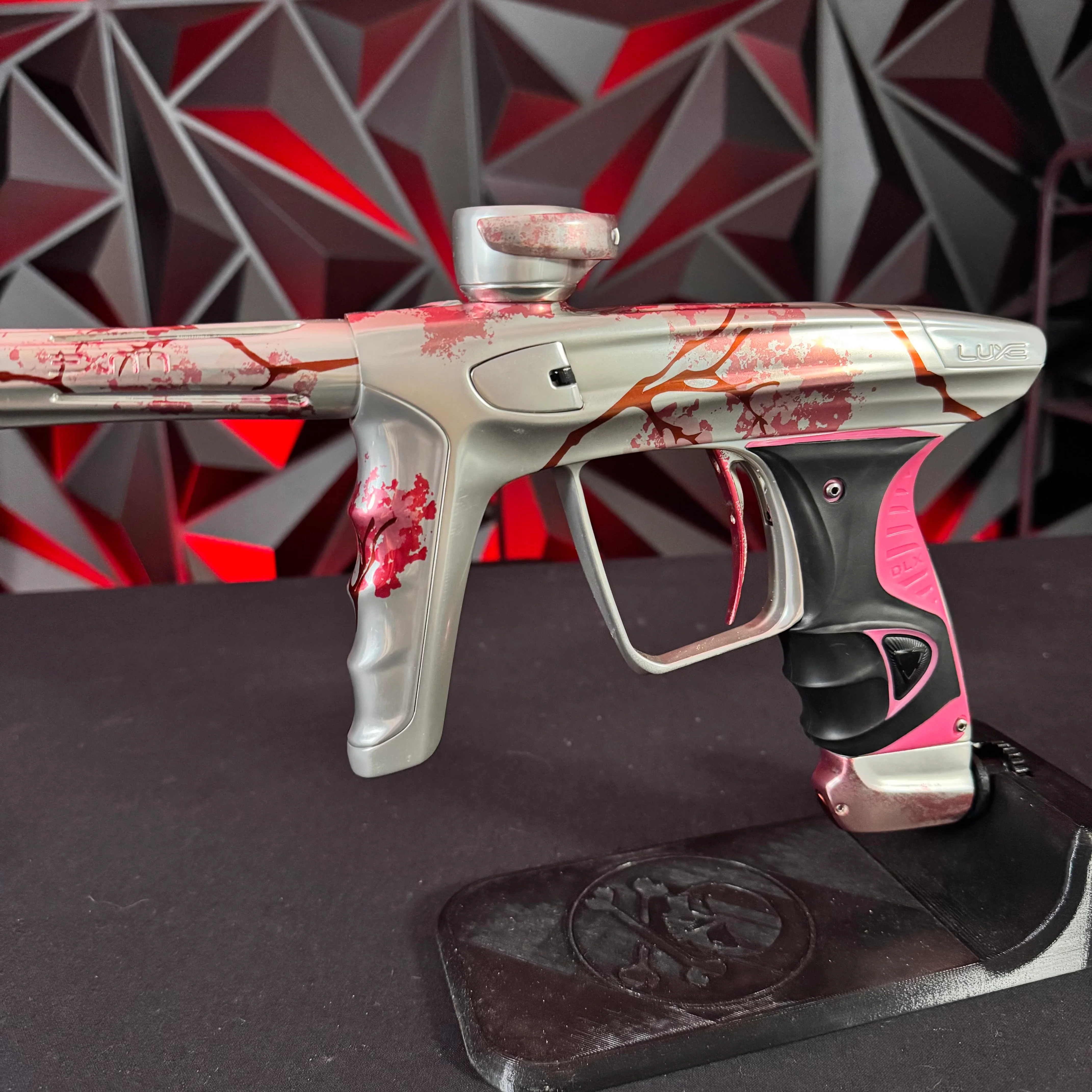 Used DLX Luxe X Paintball Gun - Gloss Silver Cherry Blossom w/ Deuce Trigger - Image 5