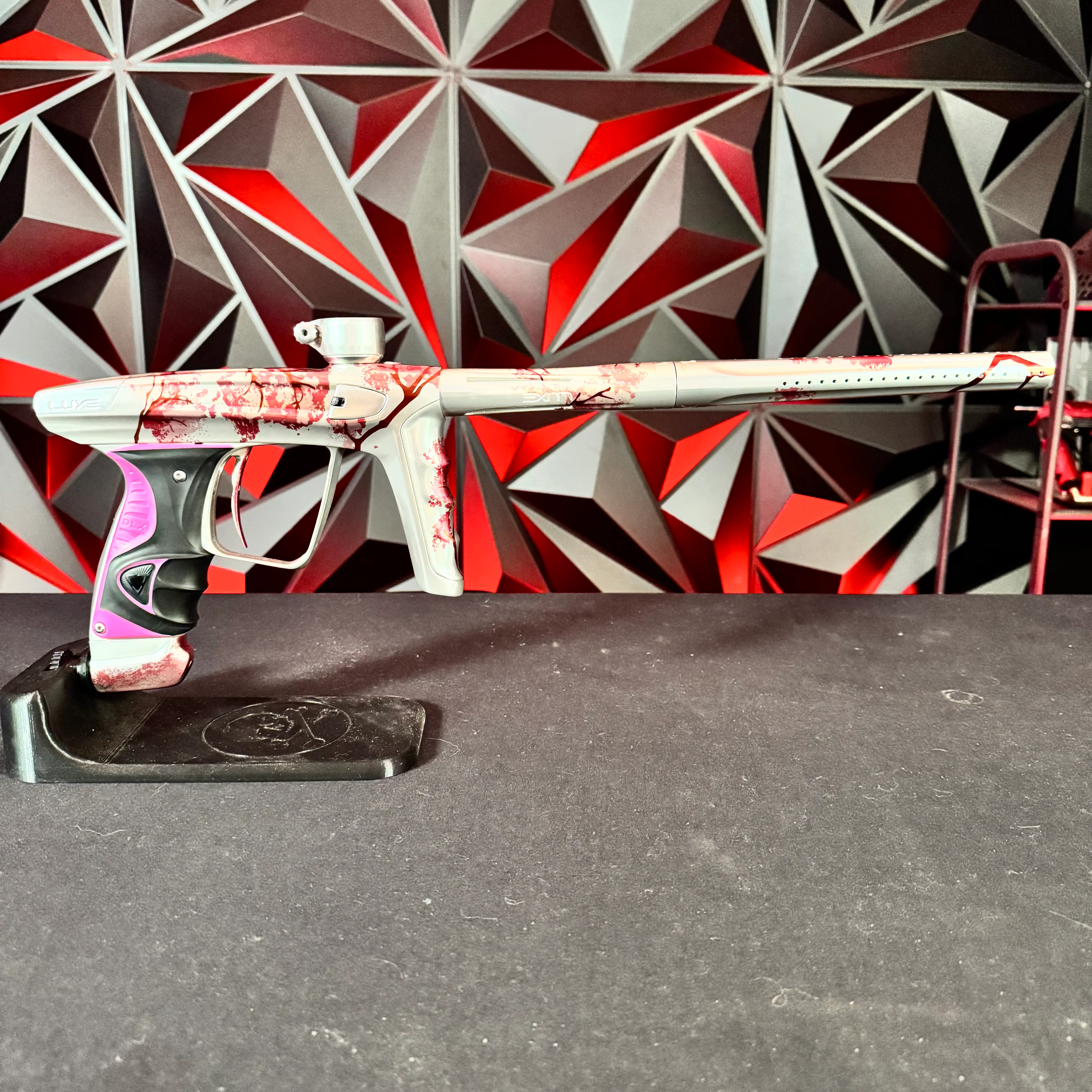 Used DLX Luxe X Paintball Gun - Gloss Silver Cherry Blossom w/ Deuce Trigger - Image 6