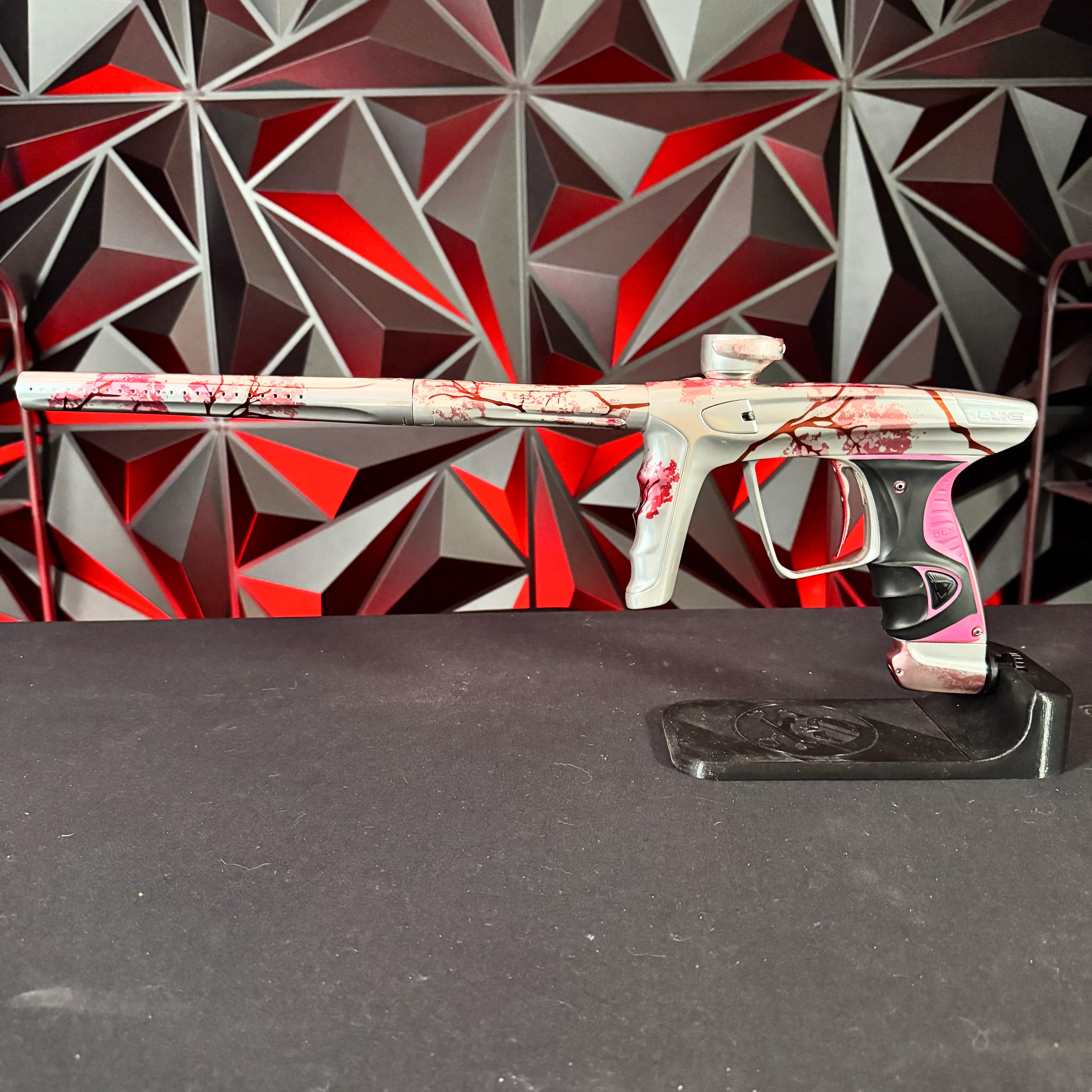 Used DLX Luxe X Paintball Gun - Gloss Silver Cherry Blossom w/ Deuce Trigger - Image 7