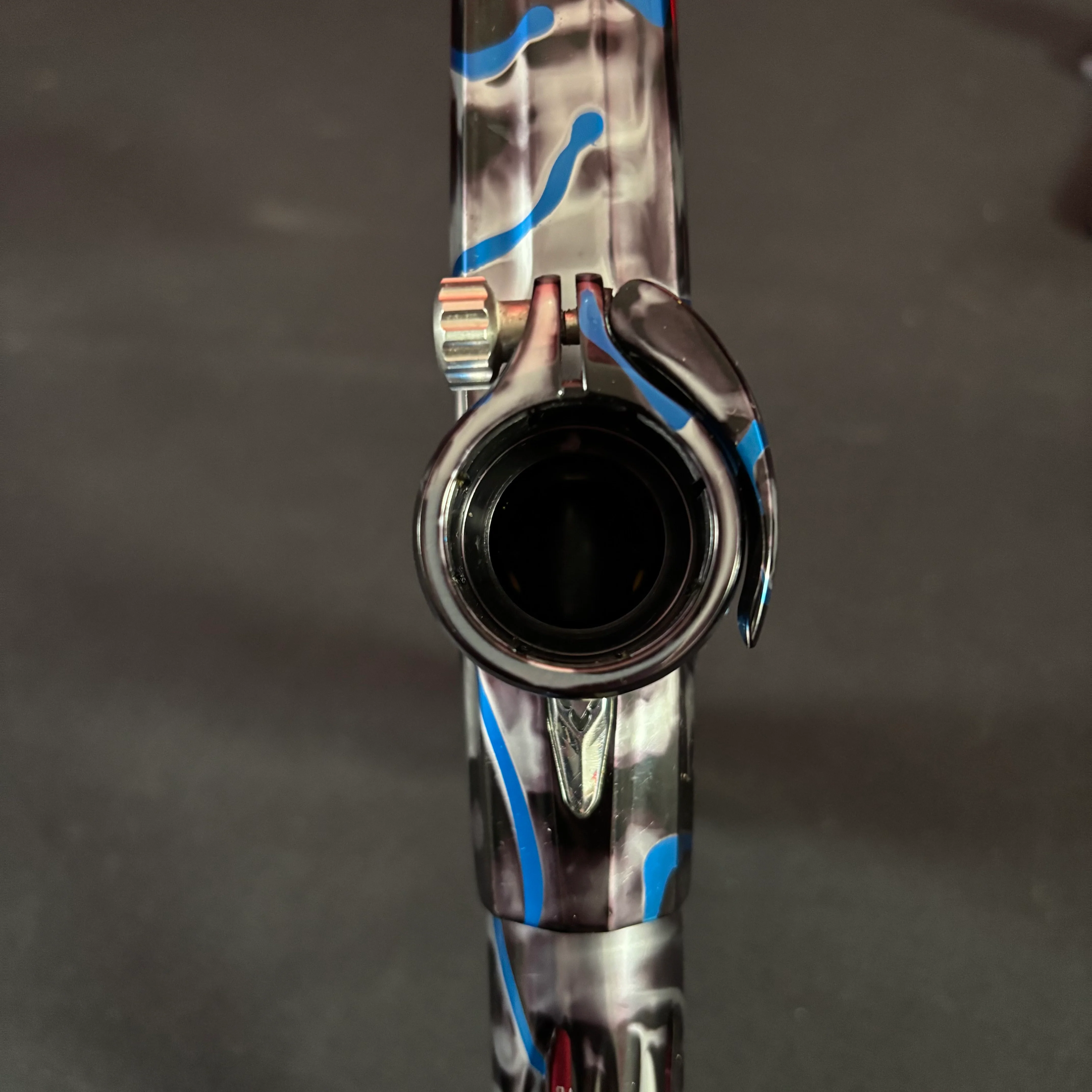 Used DLX Luxe X Paintball Gun - *Custom Anno* Gloss Grey/Black Acid Wash w/ Blue Splash w/ Matching HK Army Gun Stand - Image 10