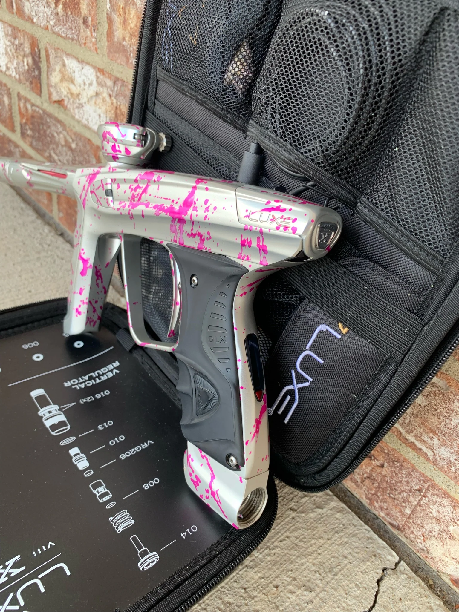 Used DLX Luxe X Paintball Gun - Silver Pink Splash - Image 2