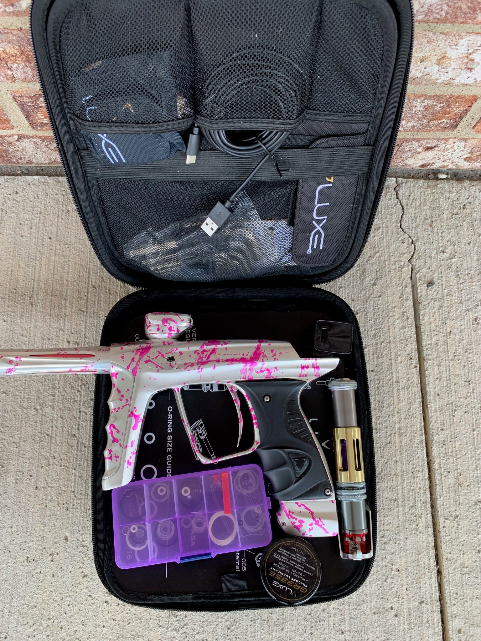 Used DLX Luxe X Paintball Gun - Silver Pink Splash - Image 7