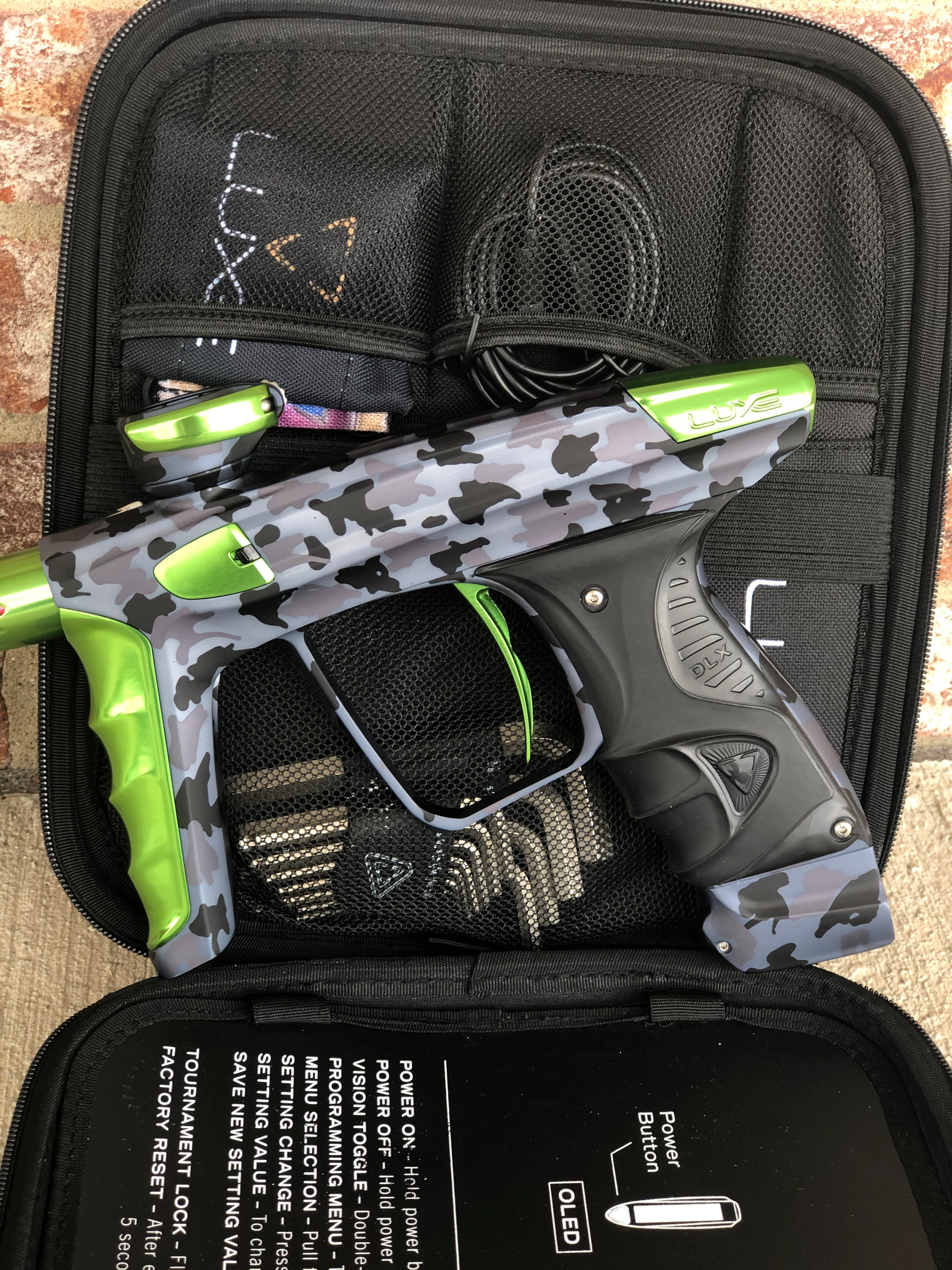 Used DLX Luxe X Paintball Gun - Urban Camo with Lime Accents - Image 4