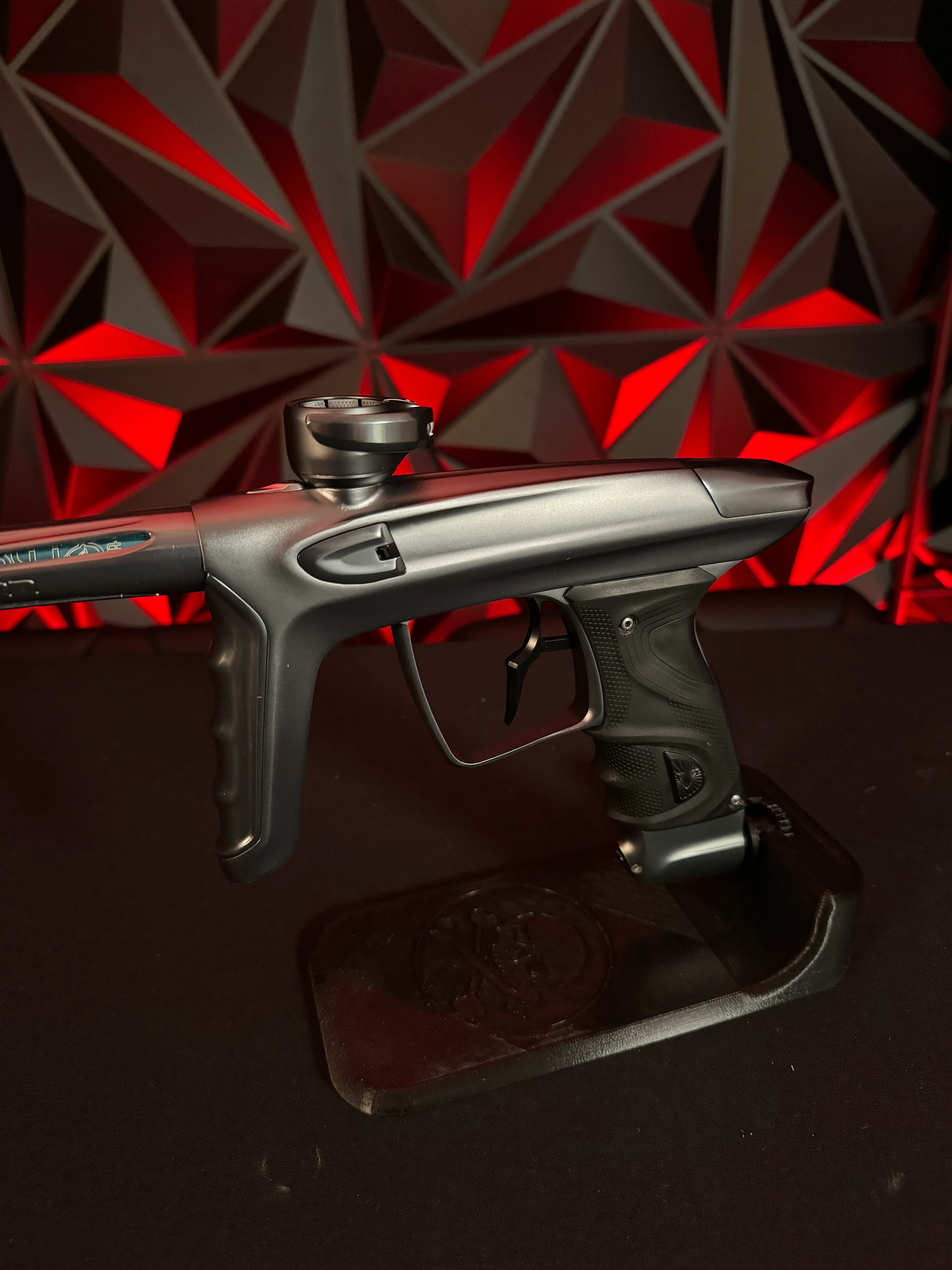 Used DLX TM40 Paintball Gun - Polished Pewter/Dust Pewter w/Infamous Deuce Trigger *Right side eye cover is Polished Black* - Image 4