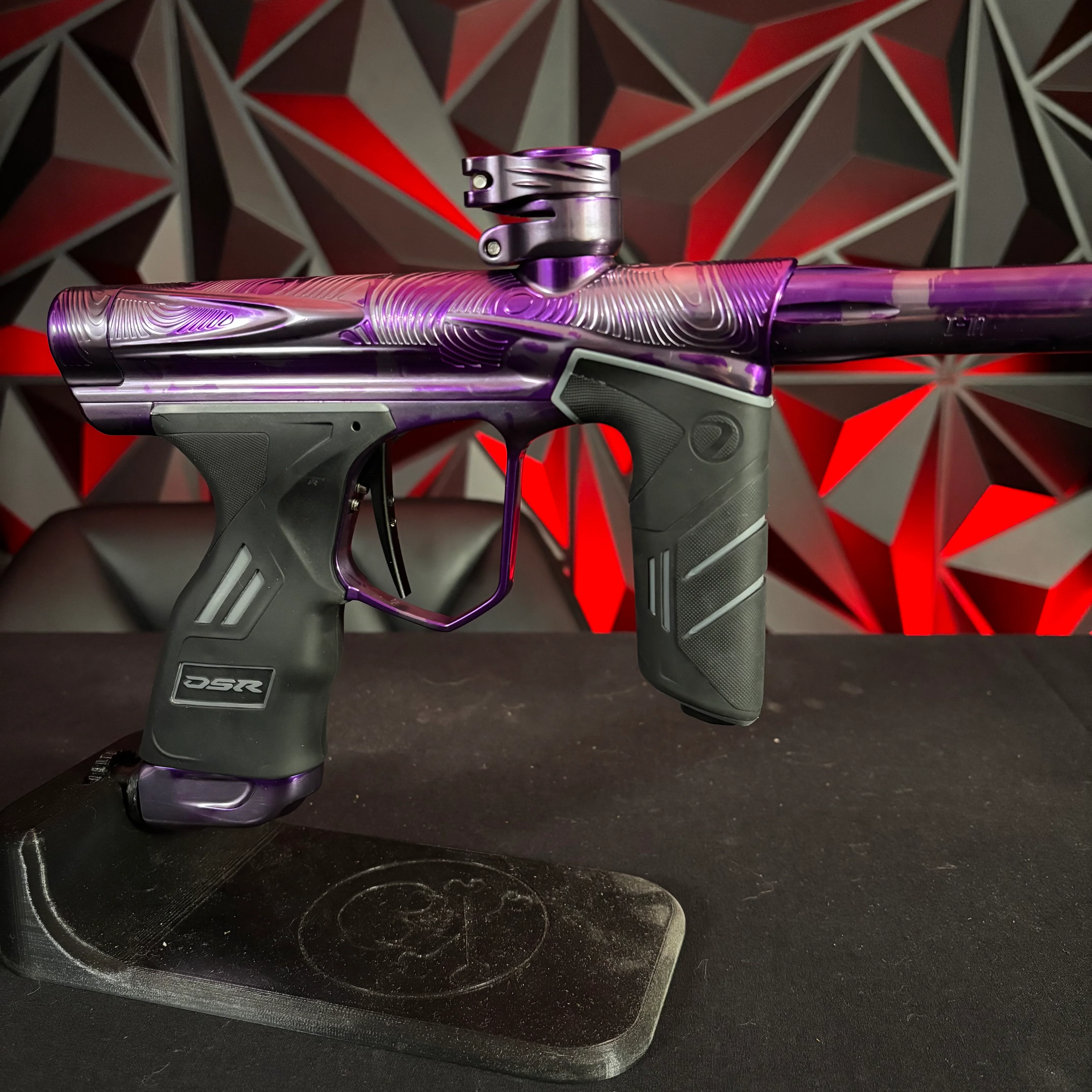 Used Dye Dark Pipe DSR+ Paintball Gun - Silver/Purple Splash w/ Matching Mech Frame - Image 3