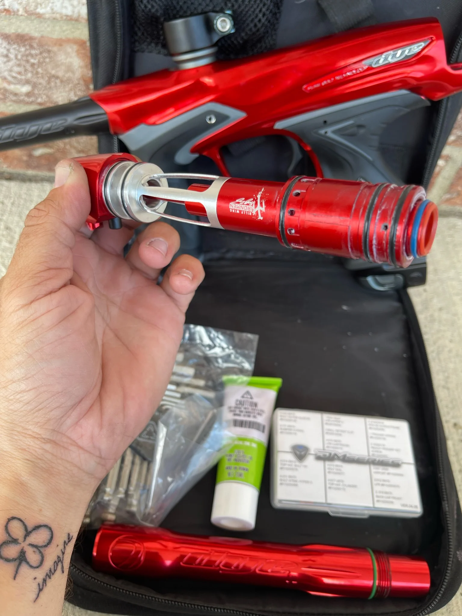 Used Dye DM15 Paintball Marker - Gloss Red w/ 2 UL Backs, Lockdown 2 Feedneck, SLAP ASA, Deuce Trigger - Image 10